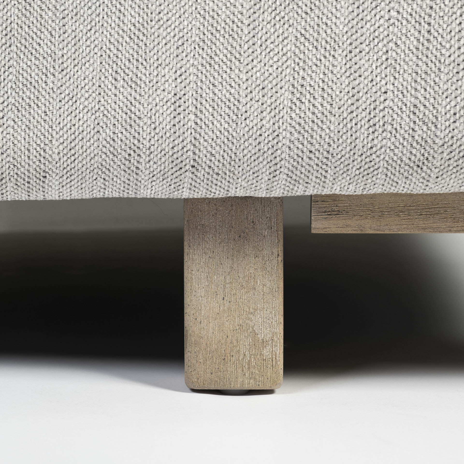 roy ii frost gray upholstered and brown wood frame arm chair