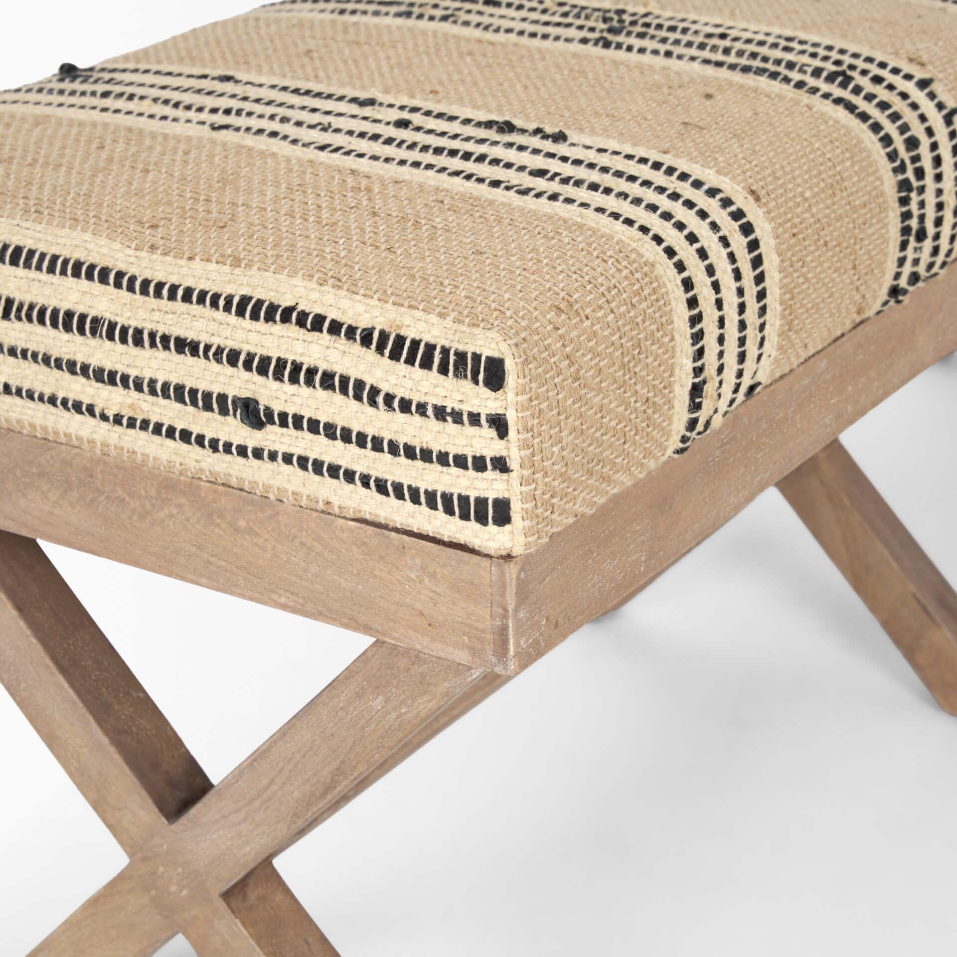 Solis 50L x 16W Brown Base Upholstered Beige/Black Stripe Seat Accent Bench