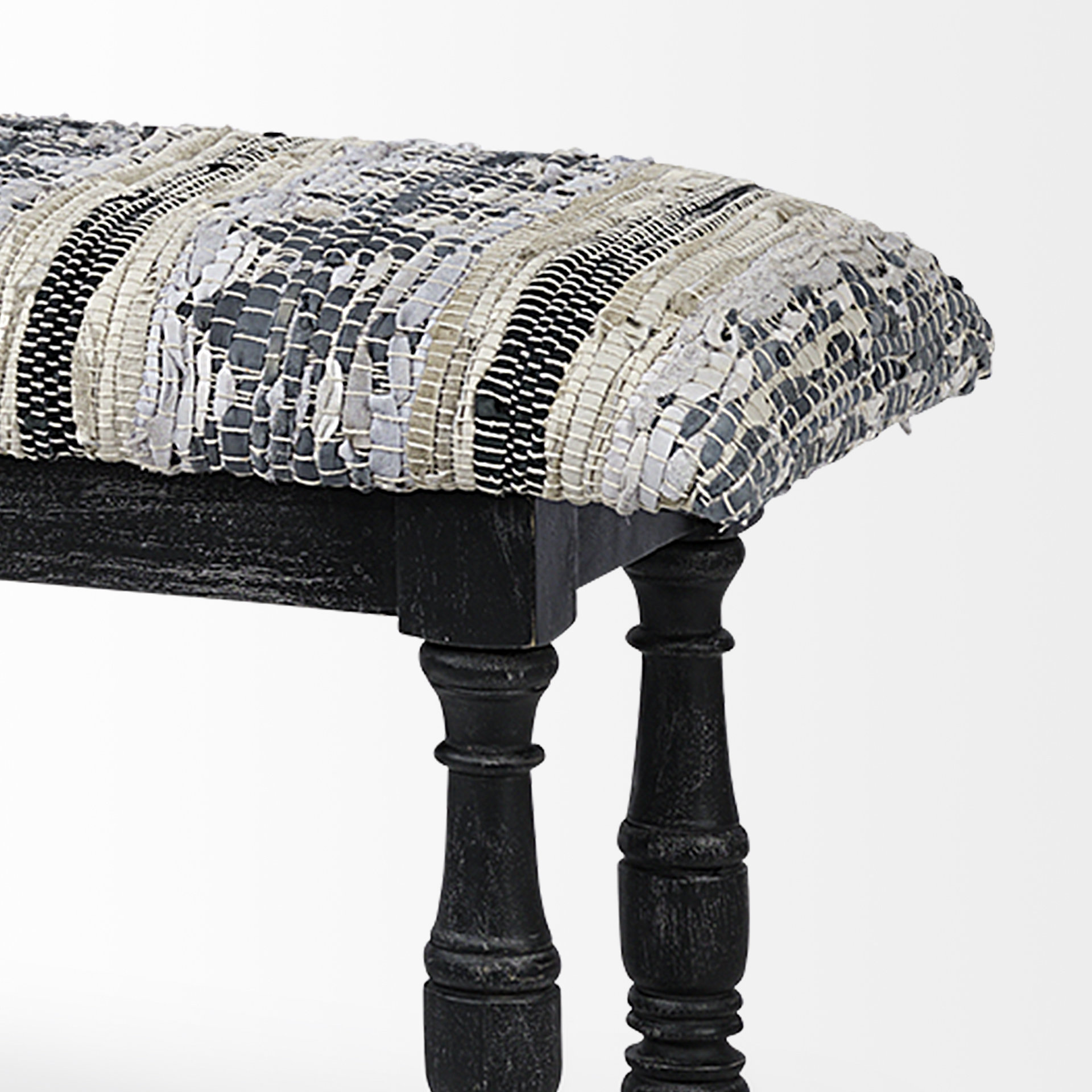 denison ii 56l x 15w black wood base woven-leather cushion top accent bench