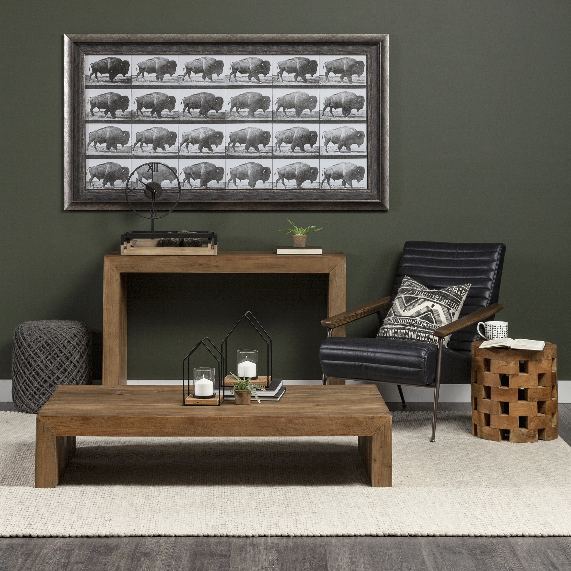 oris black metal/wood open frame table clock