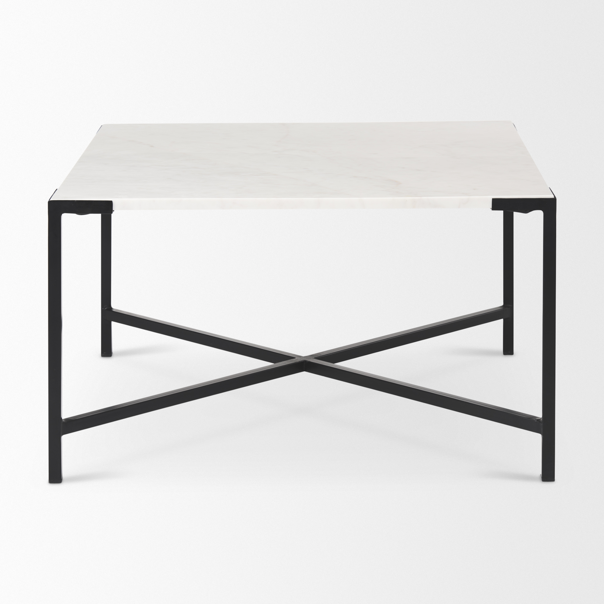 lucas 30x30 white marble top black metal base coffee table