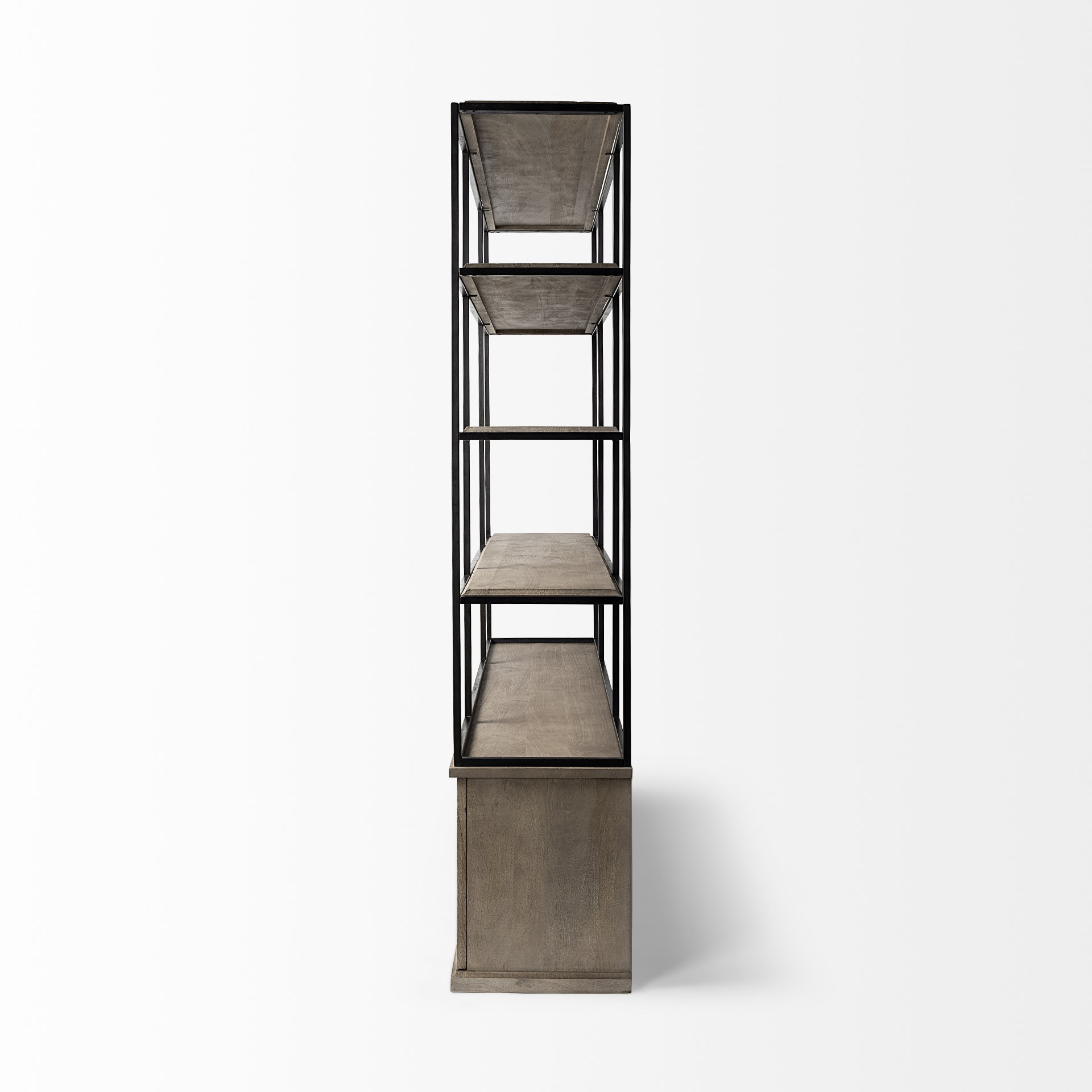 braxton i light brown wood and iron three shelf shelving unit 81.5l x 18.5w x 90