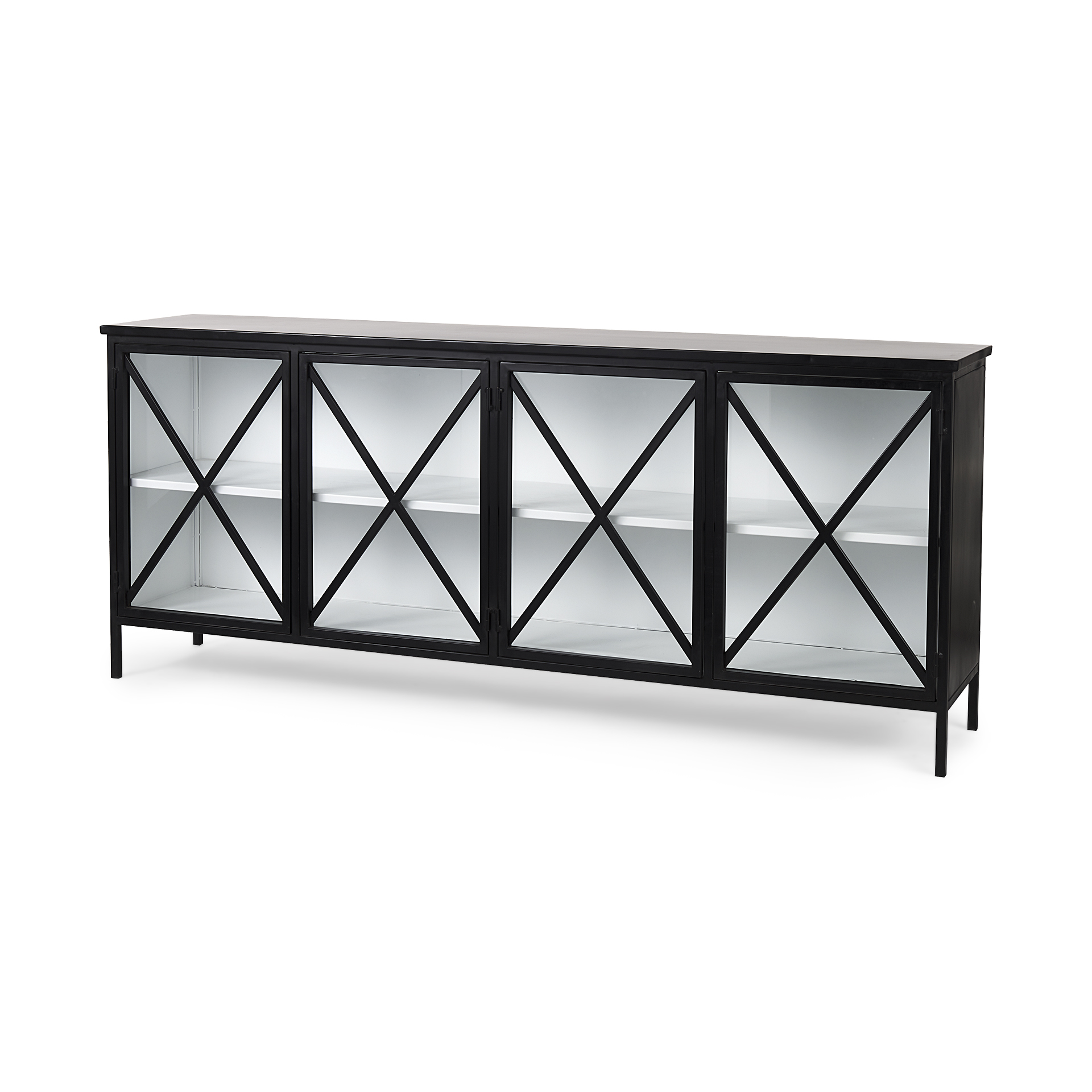 aurelia 79.0l x 16.0w x 33.0h black and white metal four door glass cabinet
