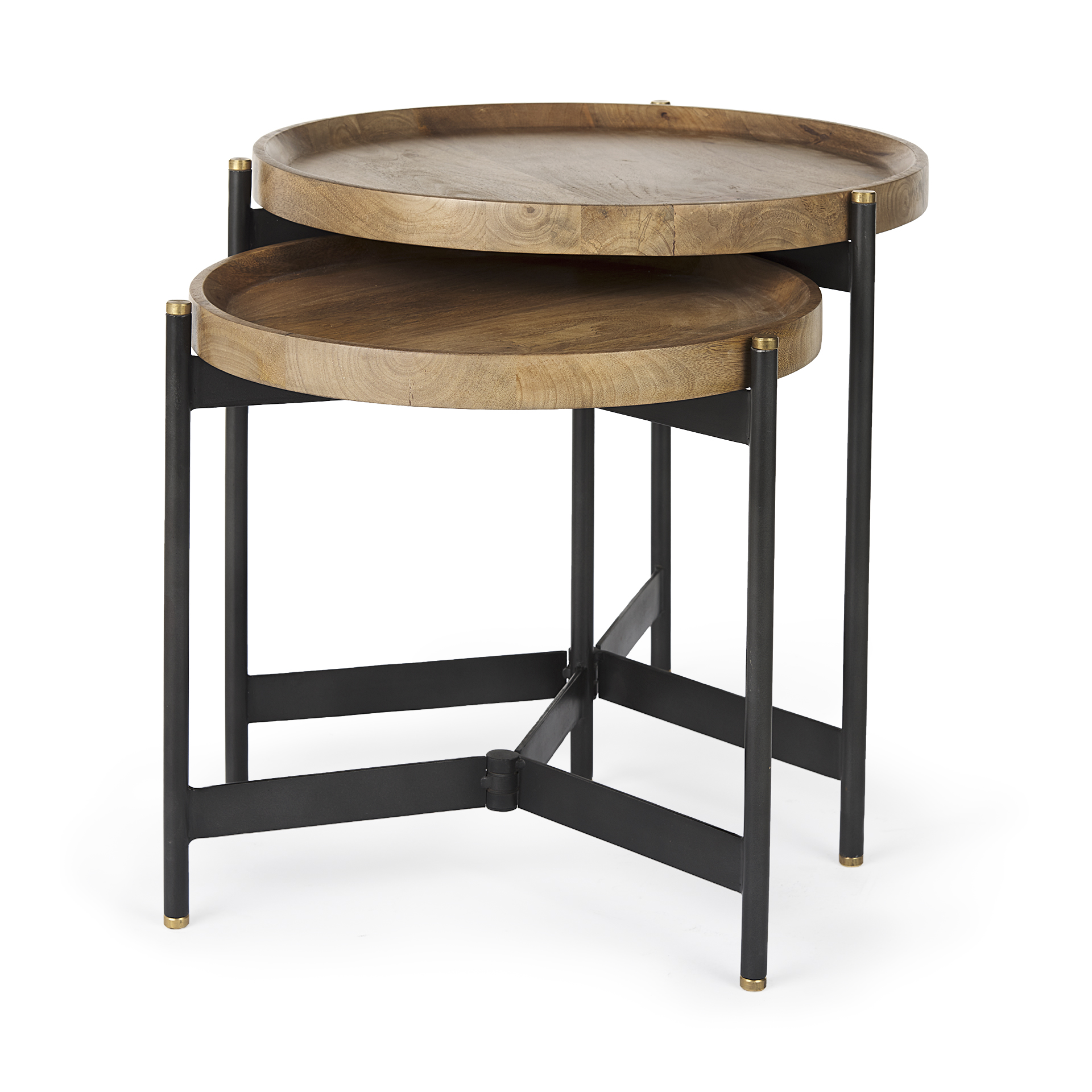 marquisa (set of 2) 22.5l x 22.5w x 20.8h light brown wood w/ black metal base nesting side tables