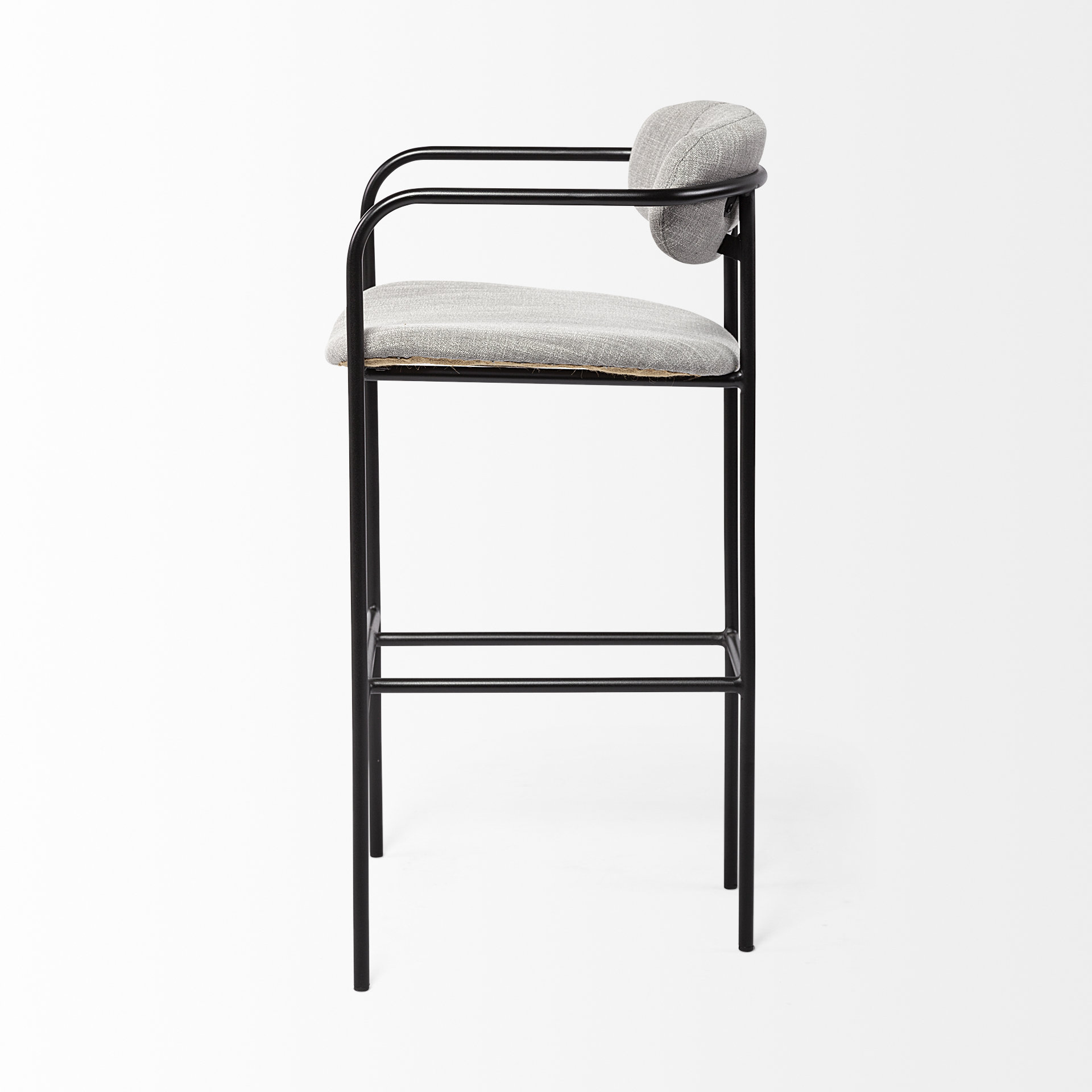 parker gray fabric seat black metal bar stool
