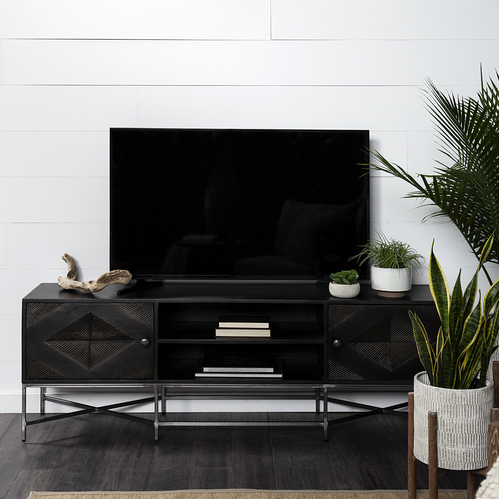 Hogarth I Dark Brown Solid Wood TV Stand Media Console with Storage, TV up to 81