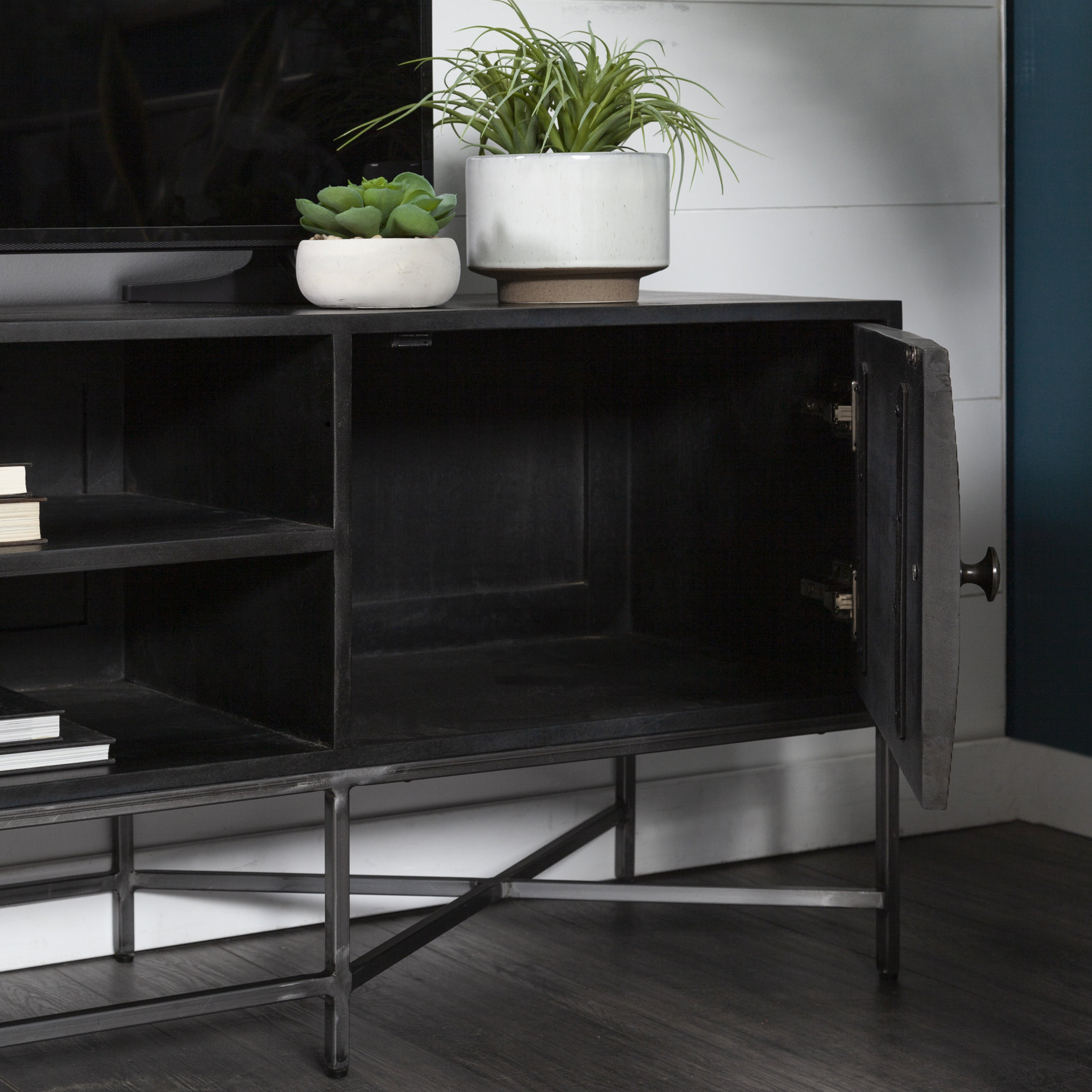 Hogarth I Dark Brown Solid Wood TV Stand Media Console with Storage, TV up to 81