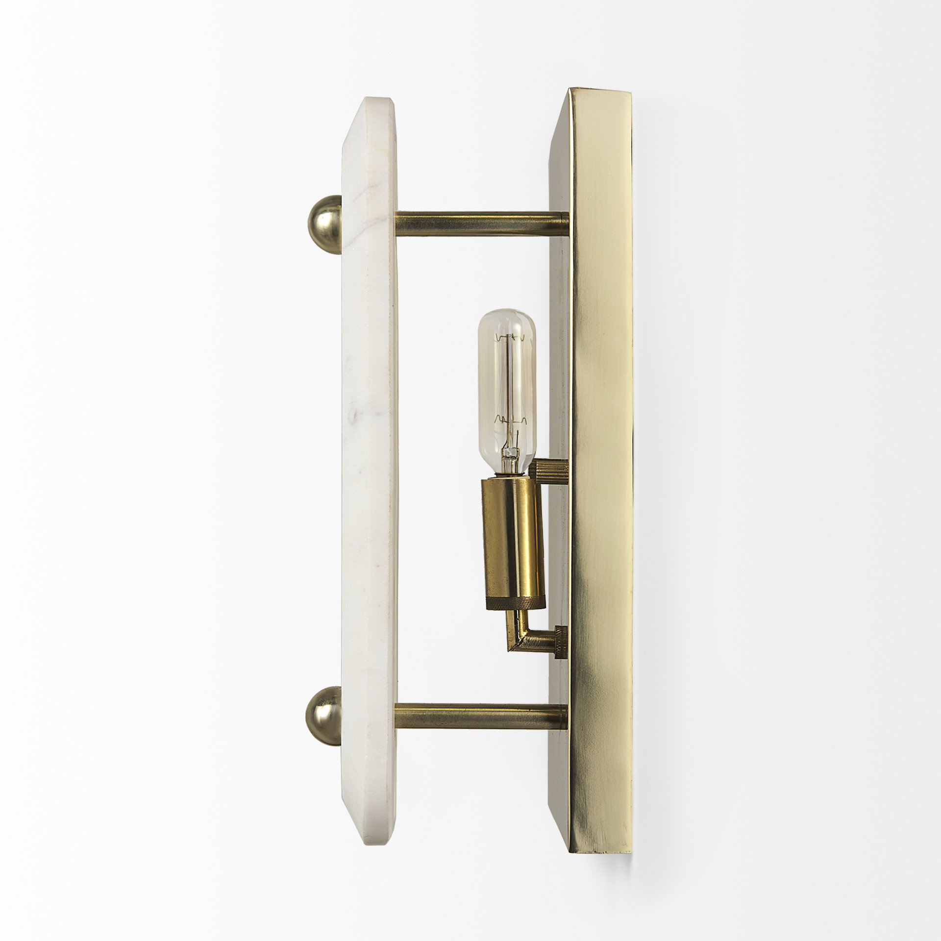 stein 5l x 6w gold w/ white marble shade wall sconce
