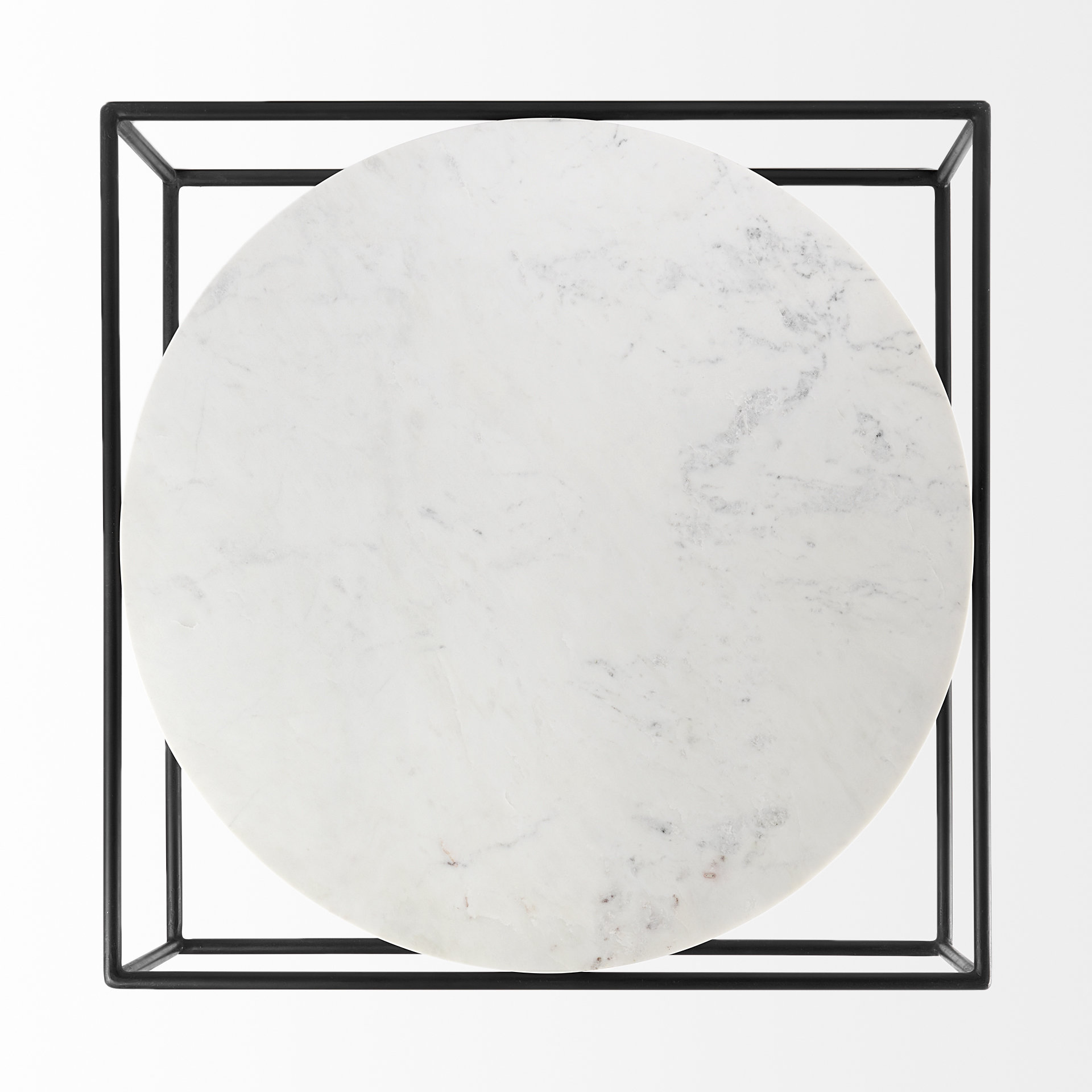 austen 36l x 36w x 14.5h round white marble top w/ black metal frame coffee table