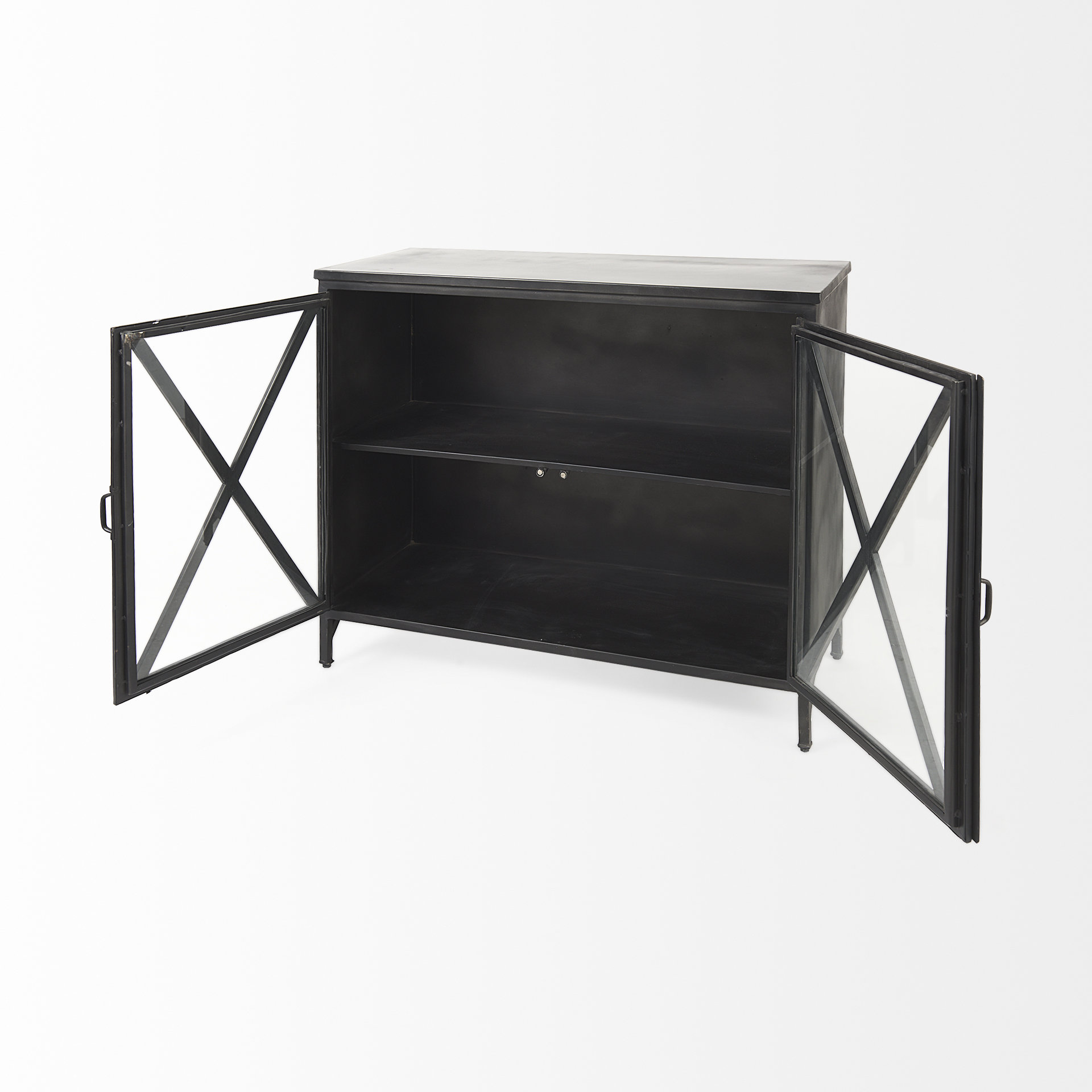poppy iii 40l x 16w black metal with glass door accent cabinet