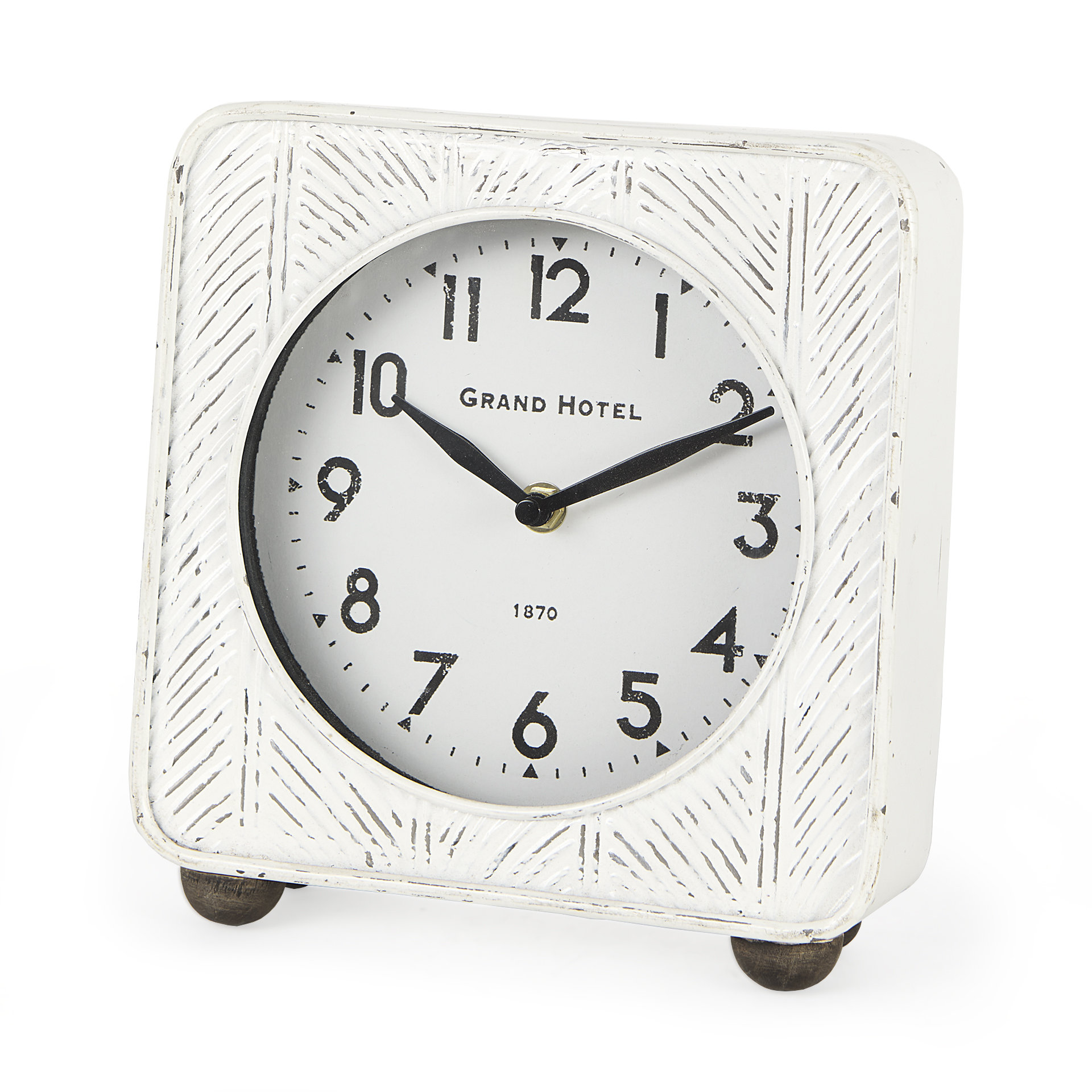 karl 8.0l x 2.8w x 8.8h rustic white iron rounded square table clock
