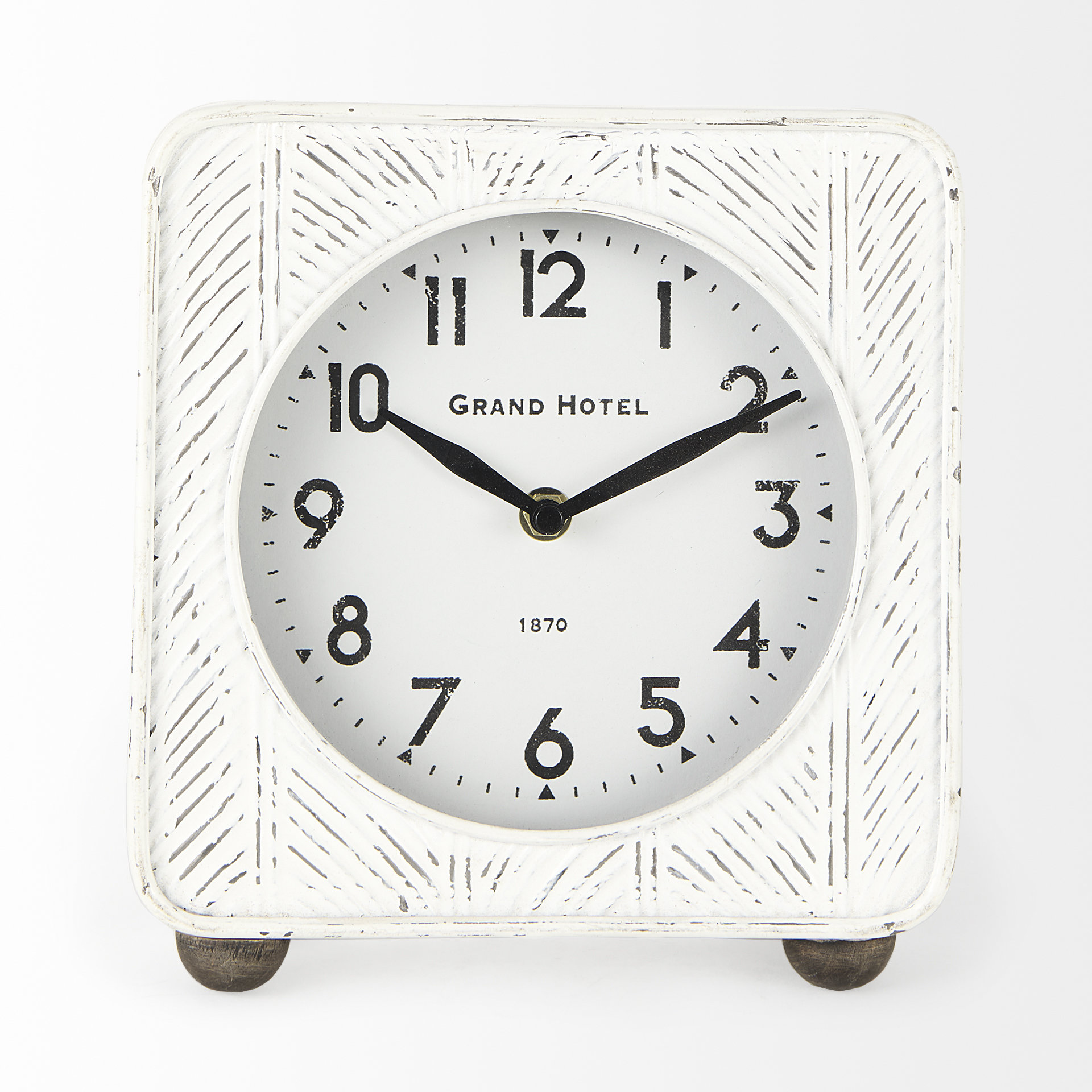 karl 8.0l x 2.8w x 8.8h rustic white iron rounded square table clock