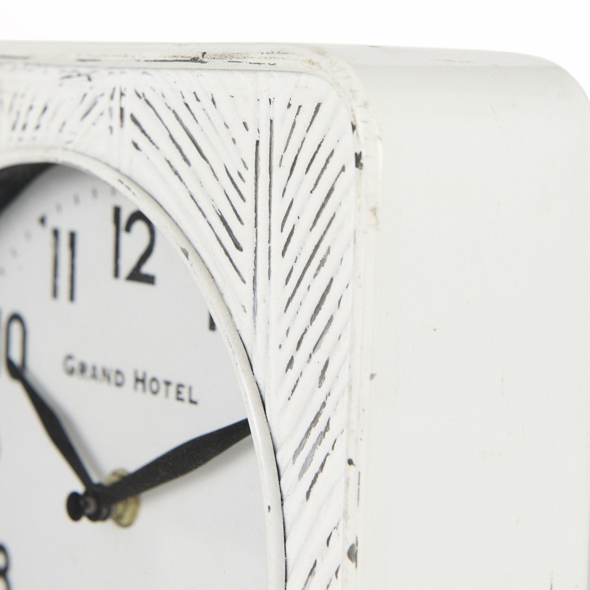 karl 8.0l x 2.8w x 8.8h rustic white iron rounded square table clock