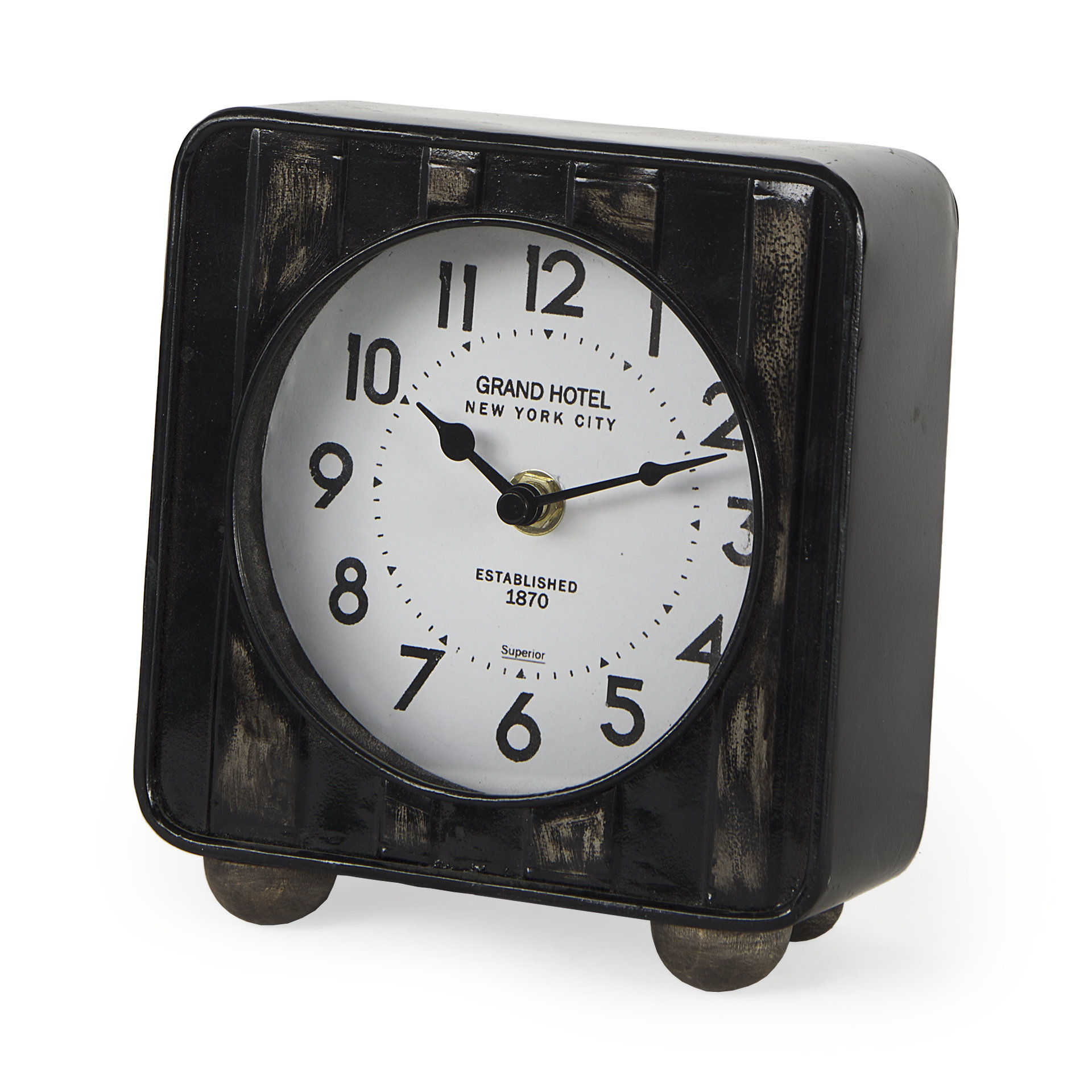 karl 6.0l x 3.0w x 6.8h rustic black iron rounded square table clock