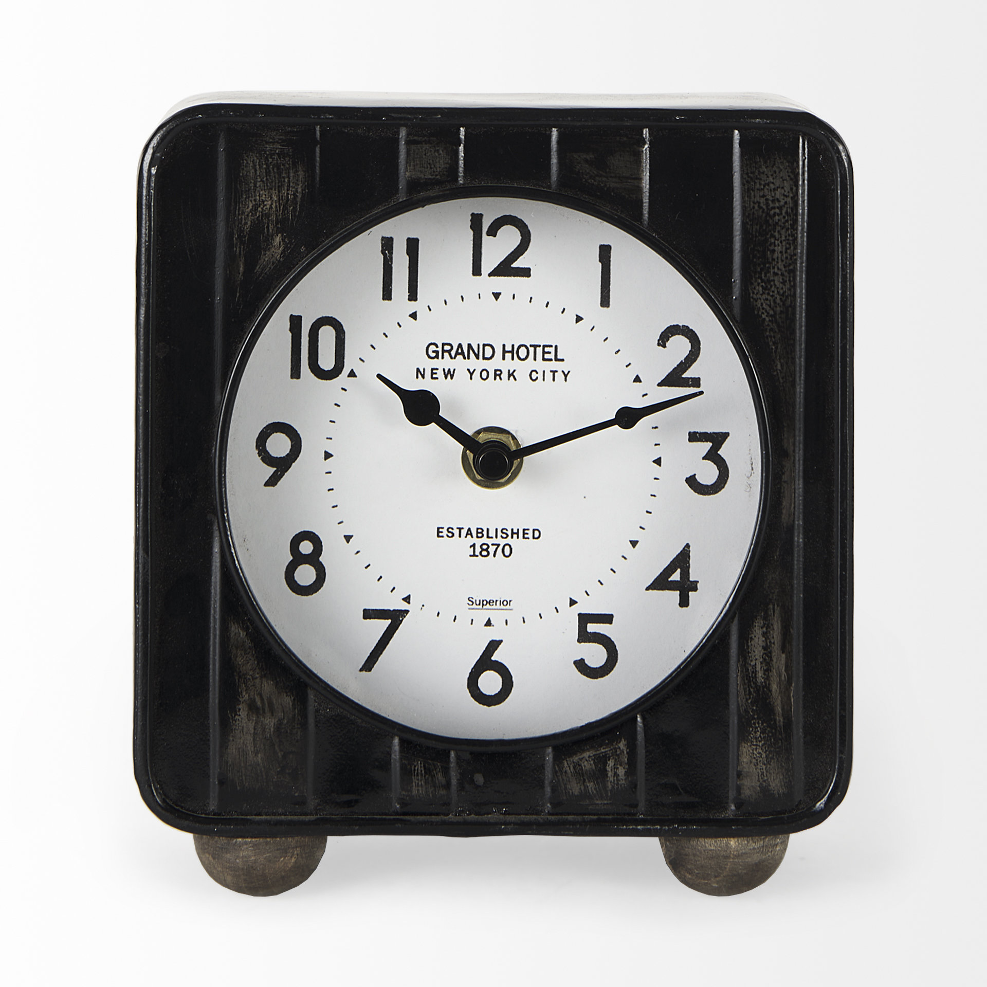 karl 6.0l x 3.0w x 6.8h rustic black iron rounded square table clock
