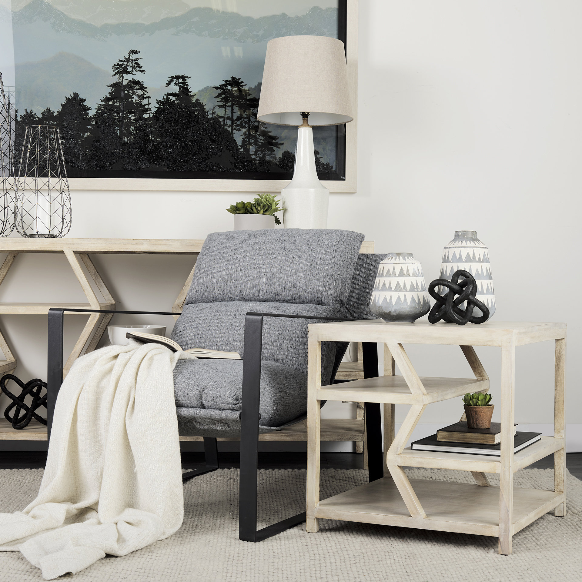guilia castlerock gray with metal frame sling accent chair