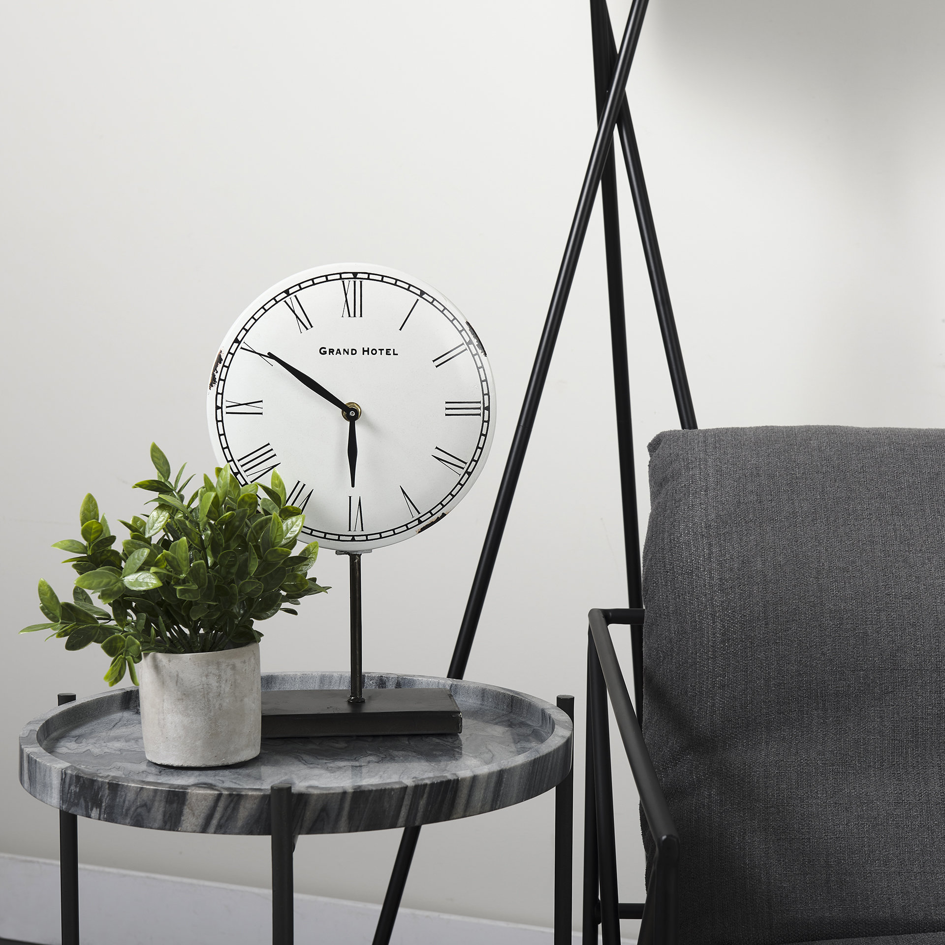 harriet white/bronze metal table clock