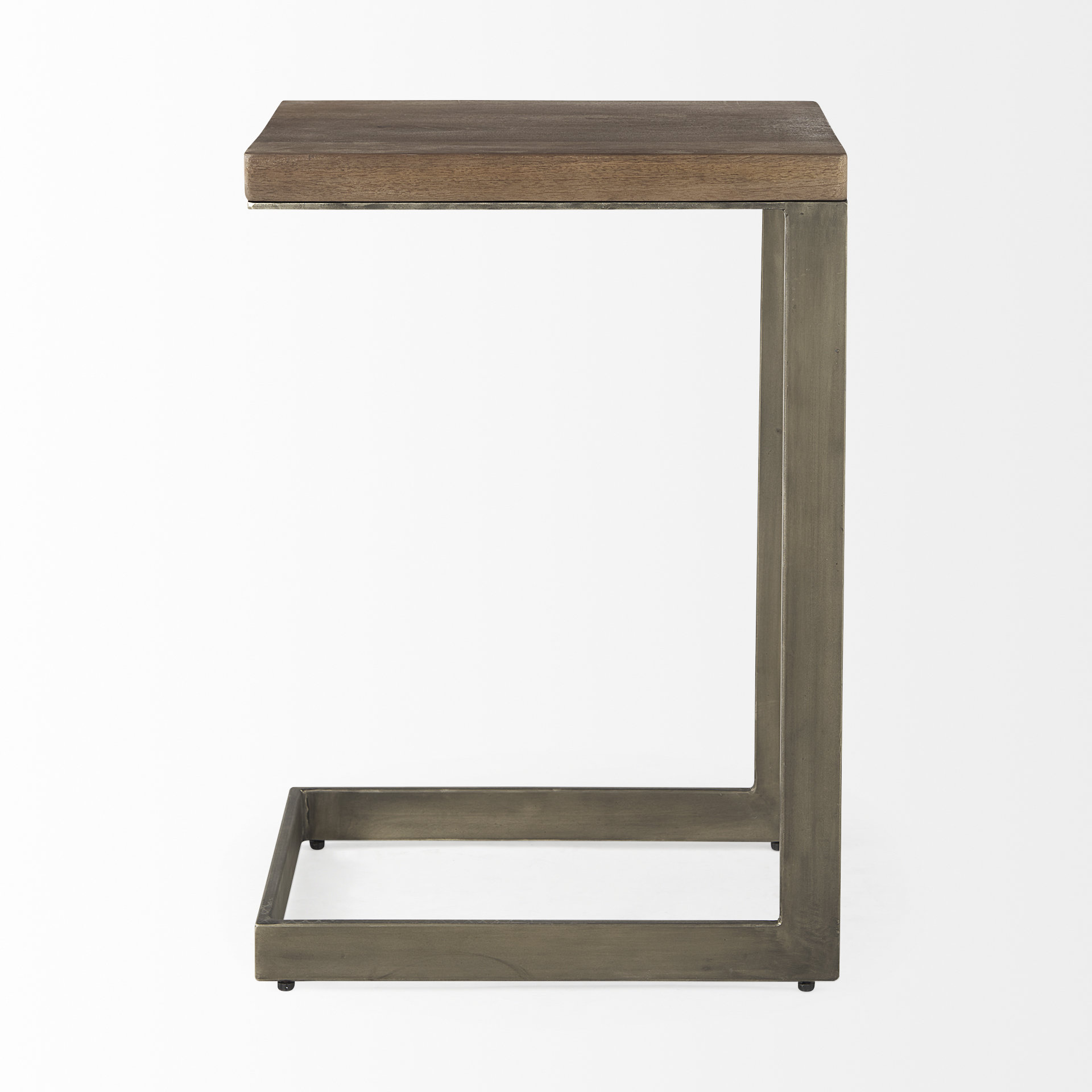 faye 14l x 18w x 26h medium brown wood w/ antique nickel finished metal base c side table