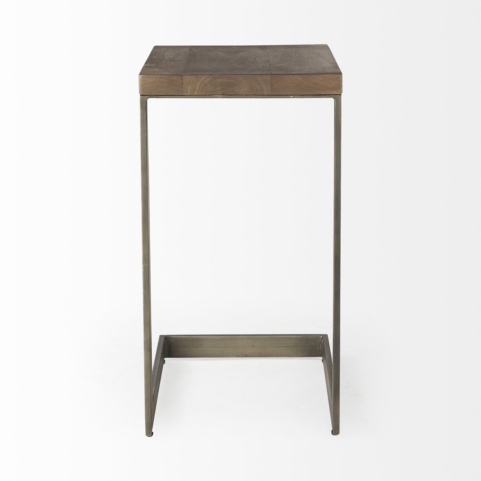 faye 14l x 18w x 26h medium brown wood w/ antique nickel finished metal base c side table
