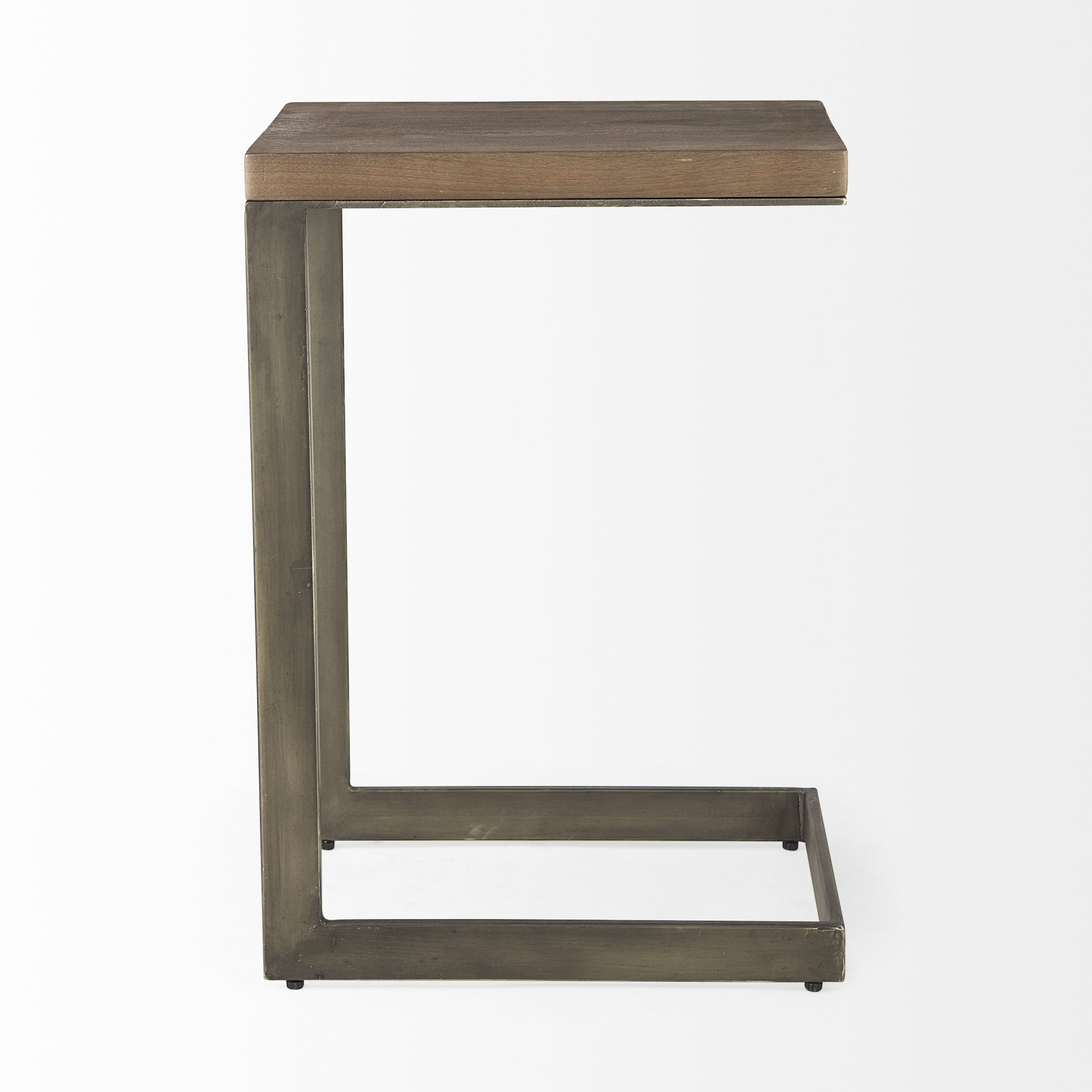 faye 14l x 18w x 26h medium brown wood w/ antique nickel finished metal base c side table
