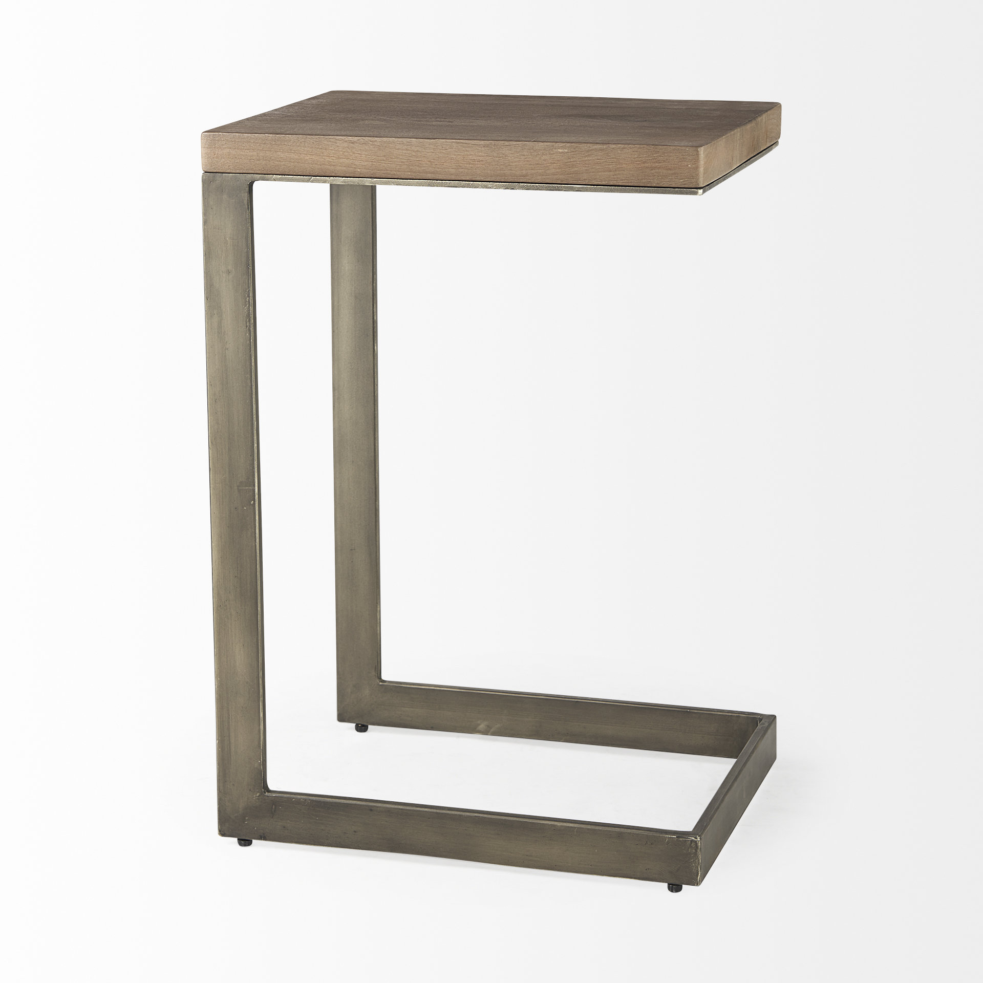 faye 14l x 18w x 26h medium brown wood w/ antique nickel finished metal base c side table