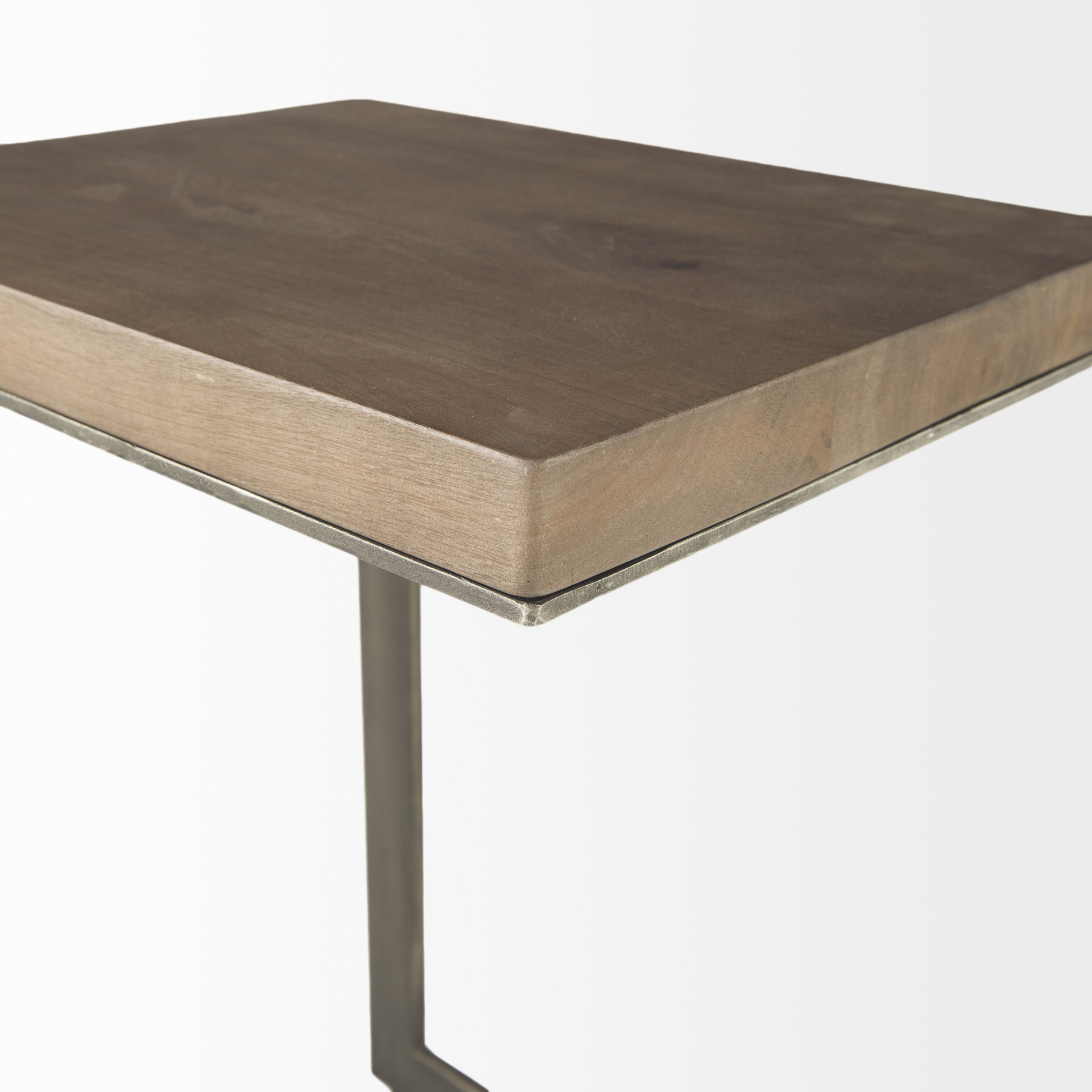 faye 14l x 18w x 26h medium brown wood w/ antique nickel finished metal base c side table