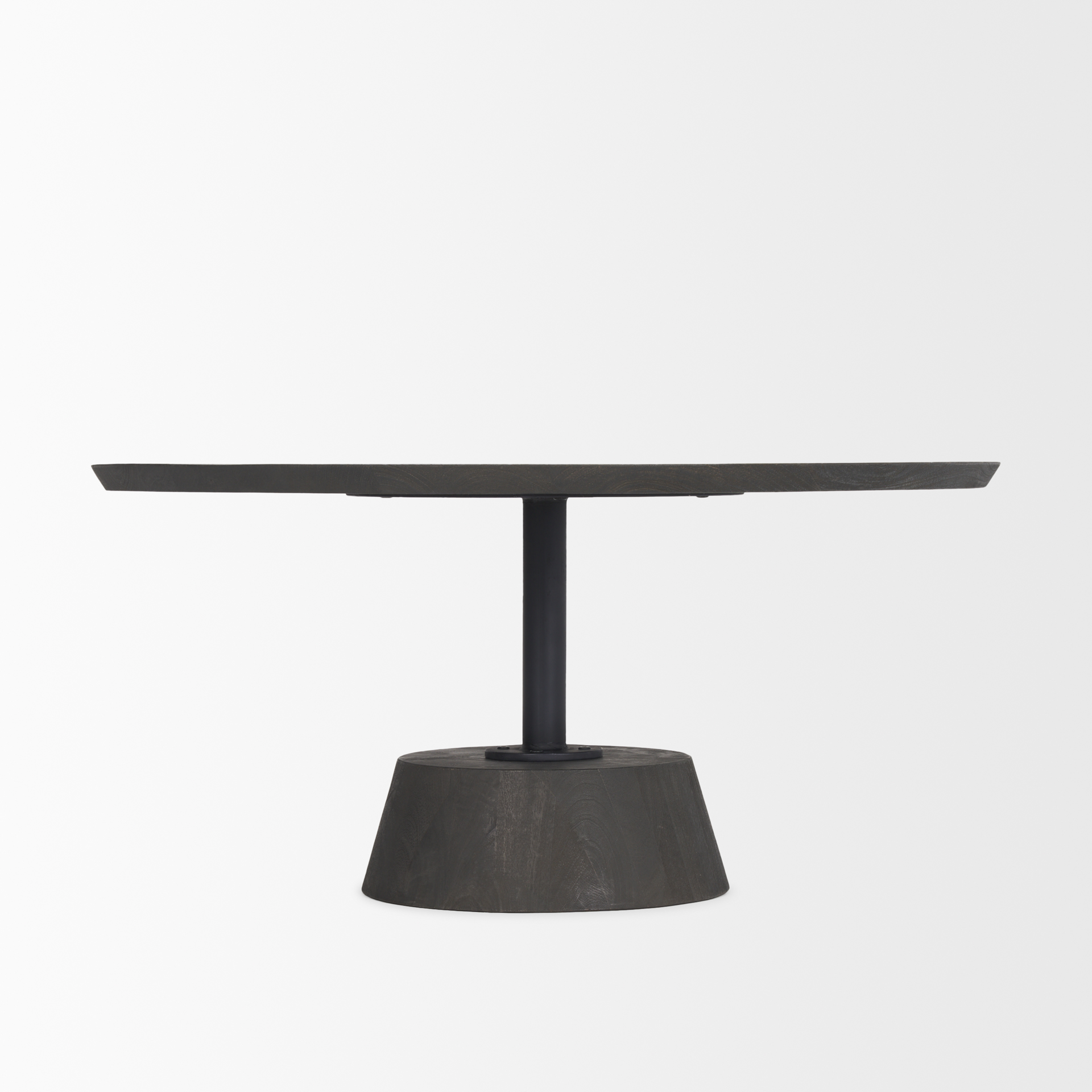 maxwell 34l x 34w x 16h dark brown wood w/ black metal pedestal base round coffee table