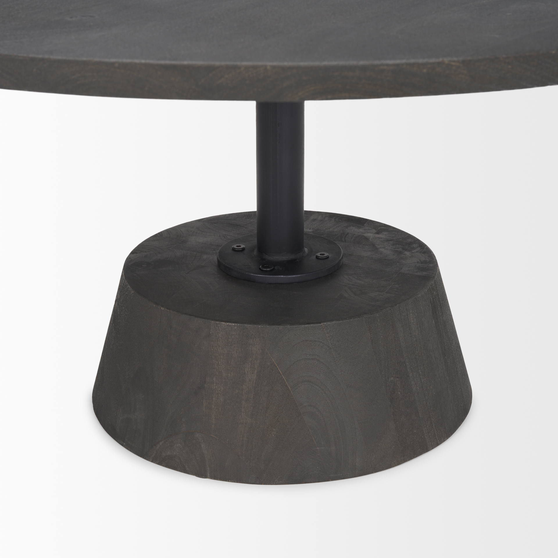 maxwell 34l x 34w x 16h dark brown wood w/ black metal pedestal base round coffee table