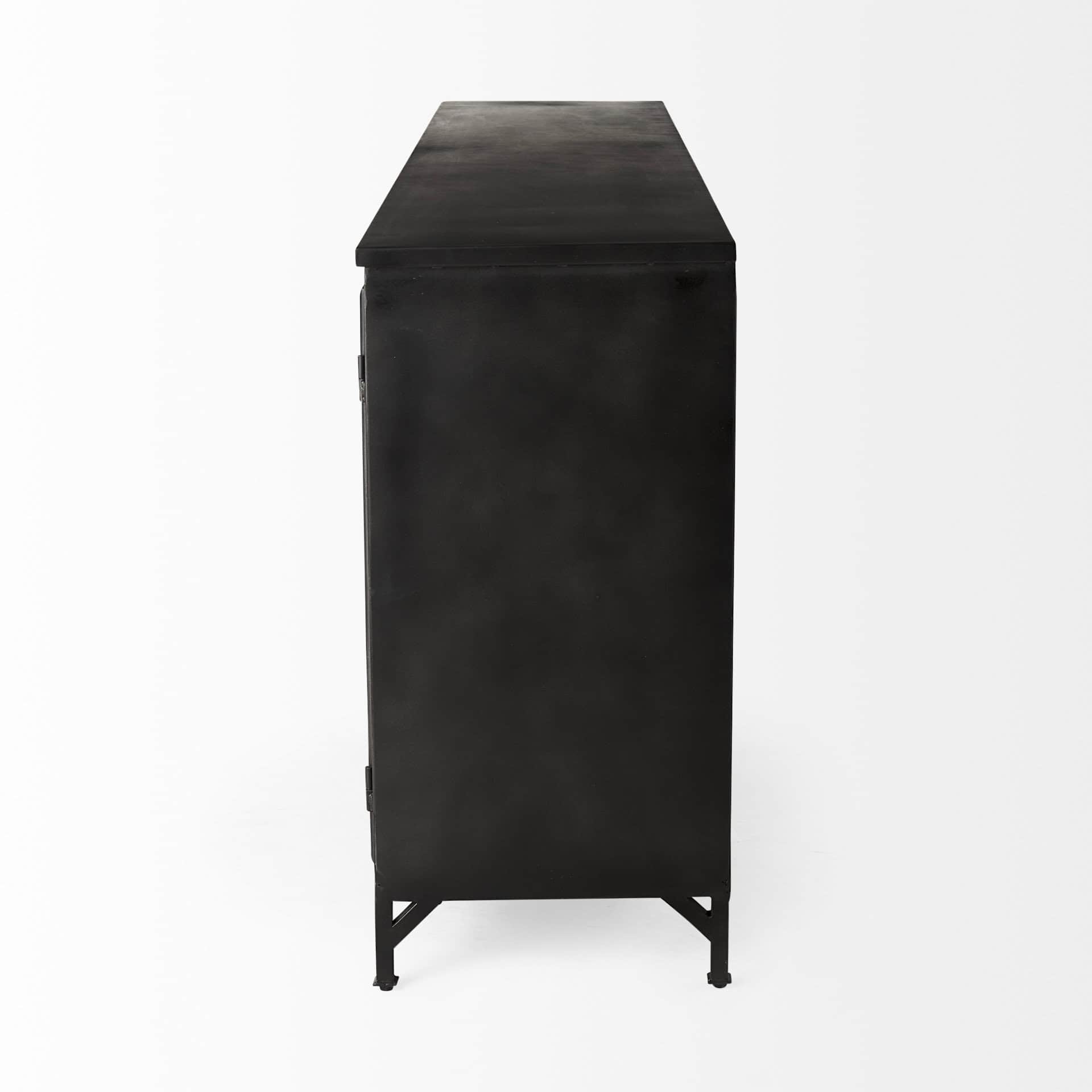 poppy i 79x16 black metal with glass door sideboard