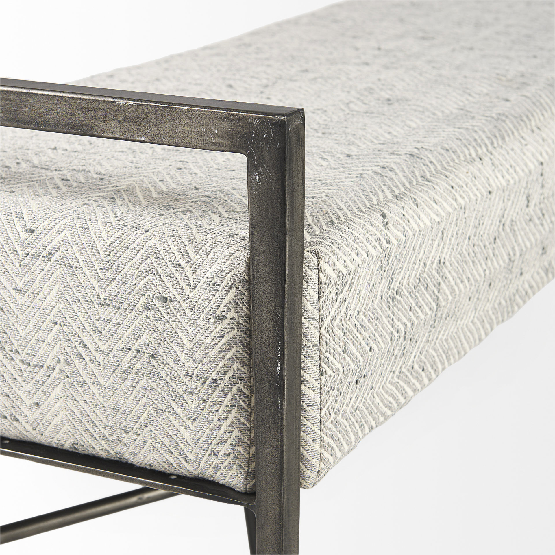 charlotte 55.0l gray herringbone fabric seat w/ antique nickel metal frame bench