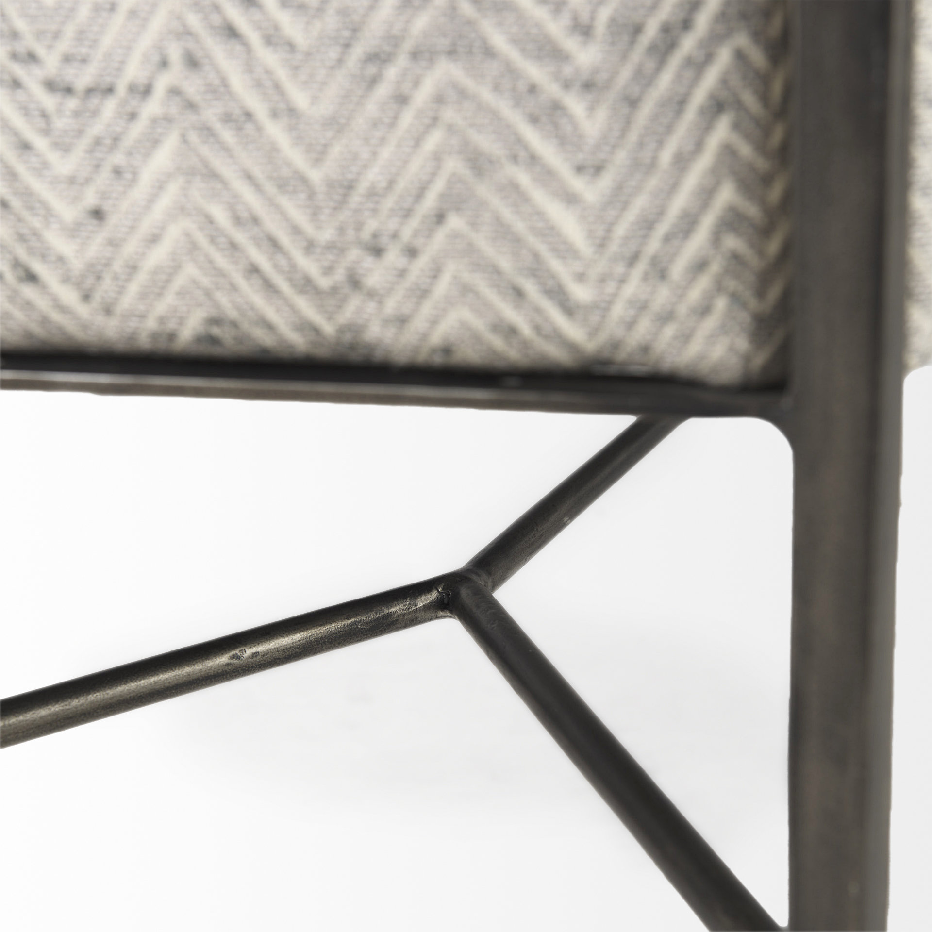 charlotte 55.0l gray herringbone fabric seat w/ antique nickel metal frame bench