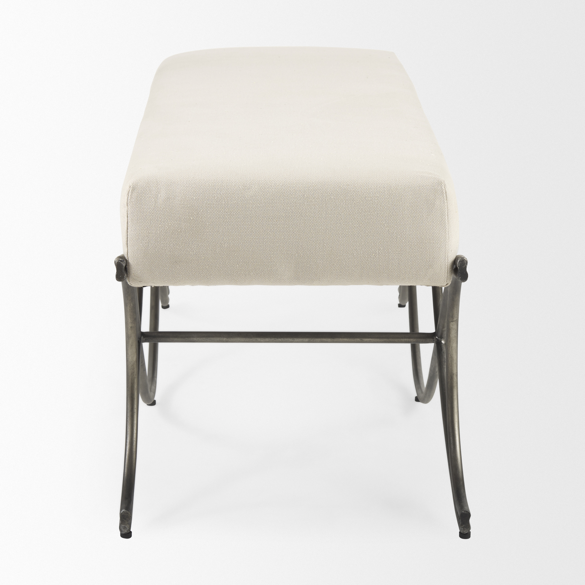 ayla 55l x 17.6w x 18h cream fabric seat w/ antique nickel frame bench