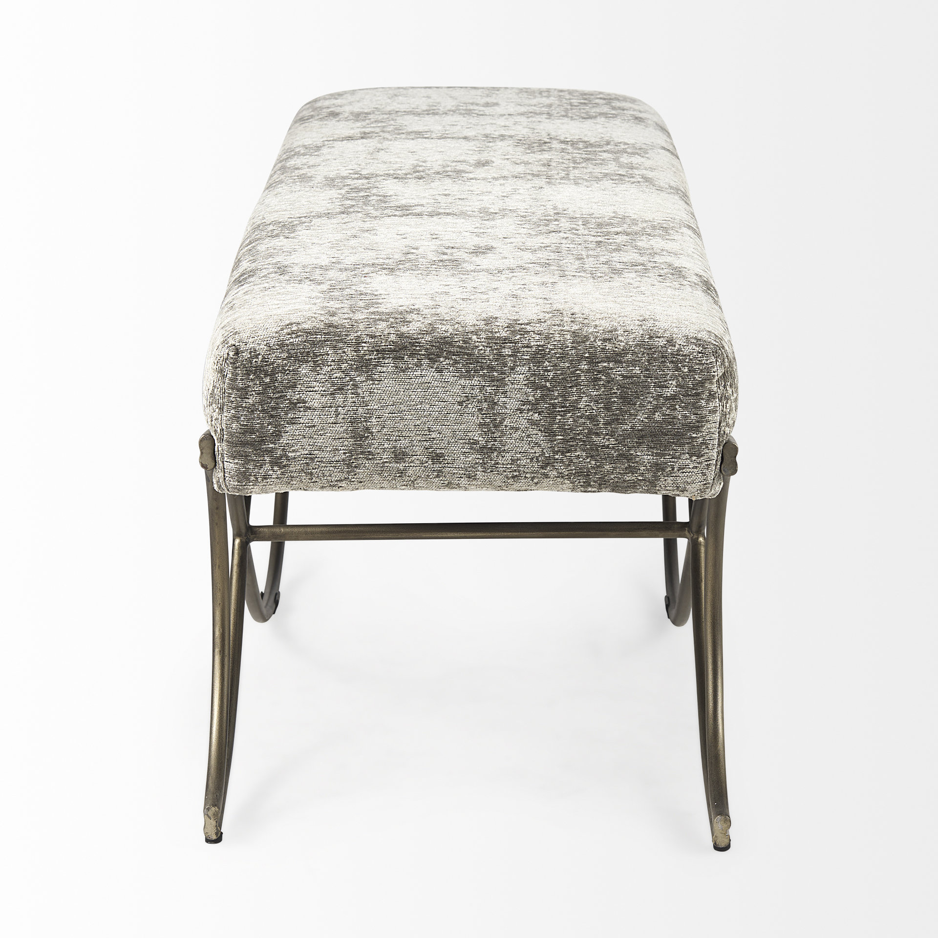 ayla 55l x 17.6w x 18h light and dark gray fabric seat w/ antique gold metal frame bench