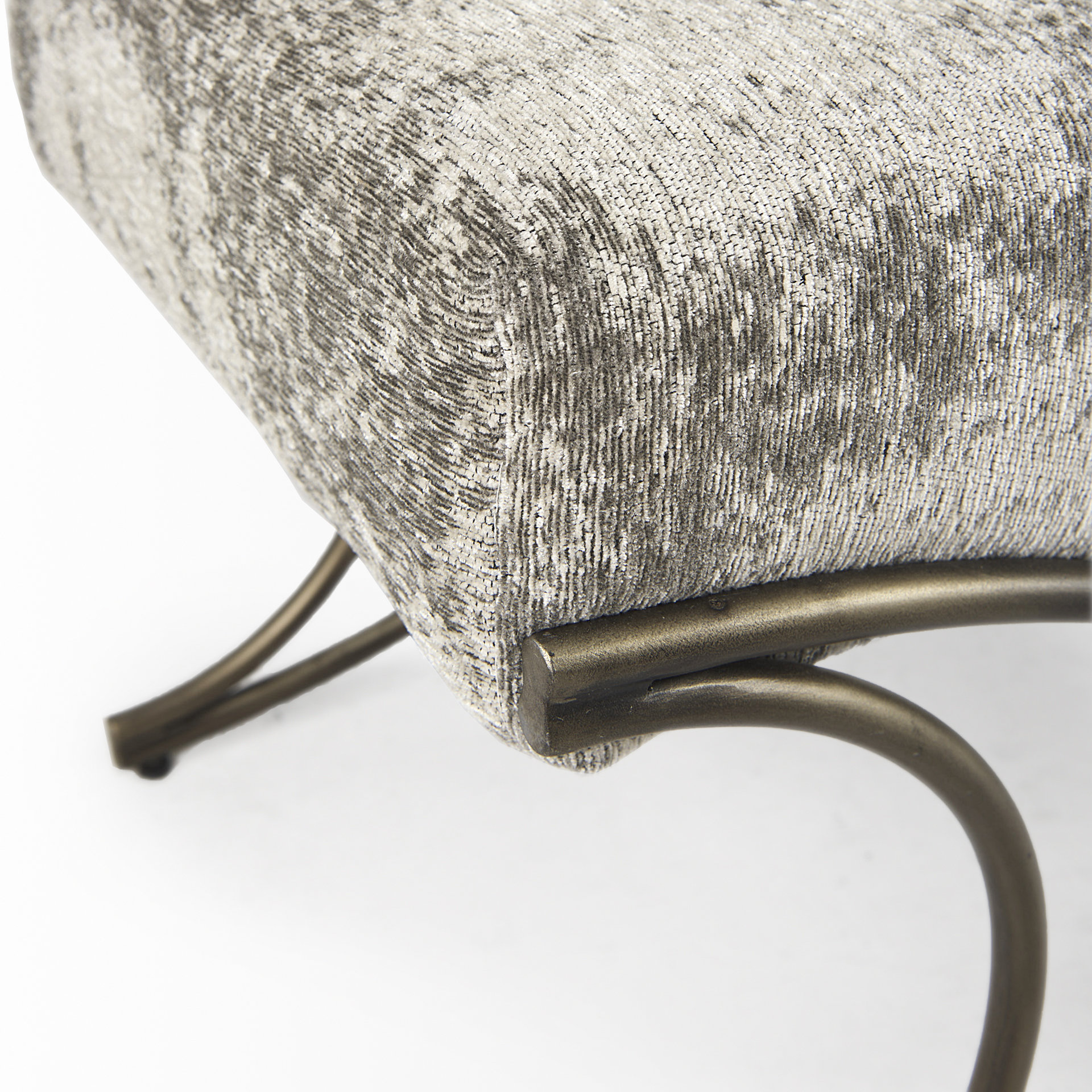 ayla 55l x 17.6w x 18h light and dark gray fabric seat w/ antique gold metal frame bench