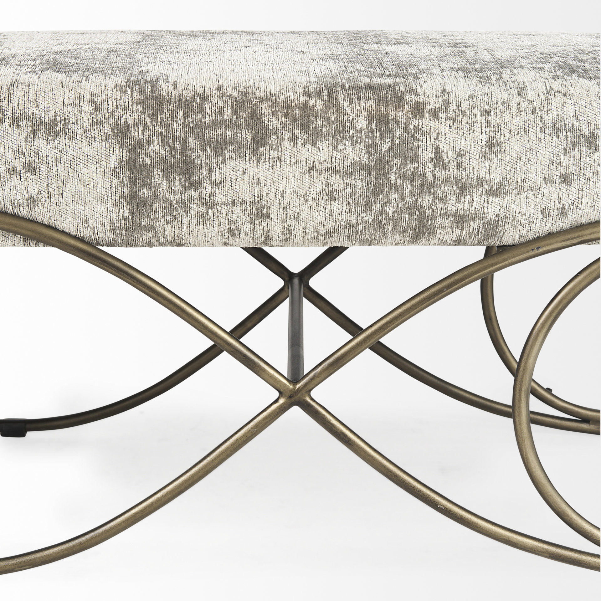ayla 55l x 17.6w x 18h light and dark gray fabric seat w/ antique gold metal frame bench