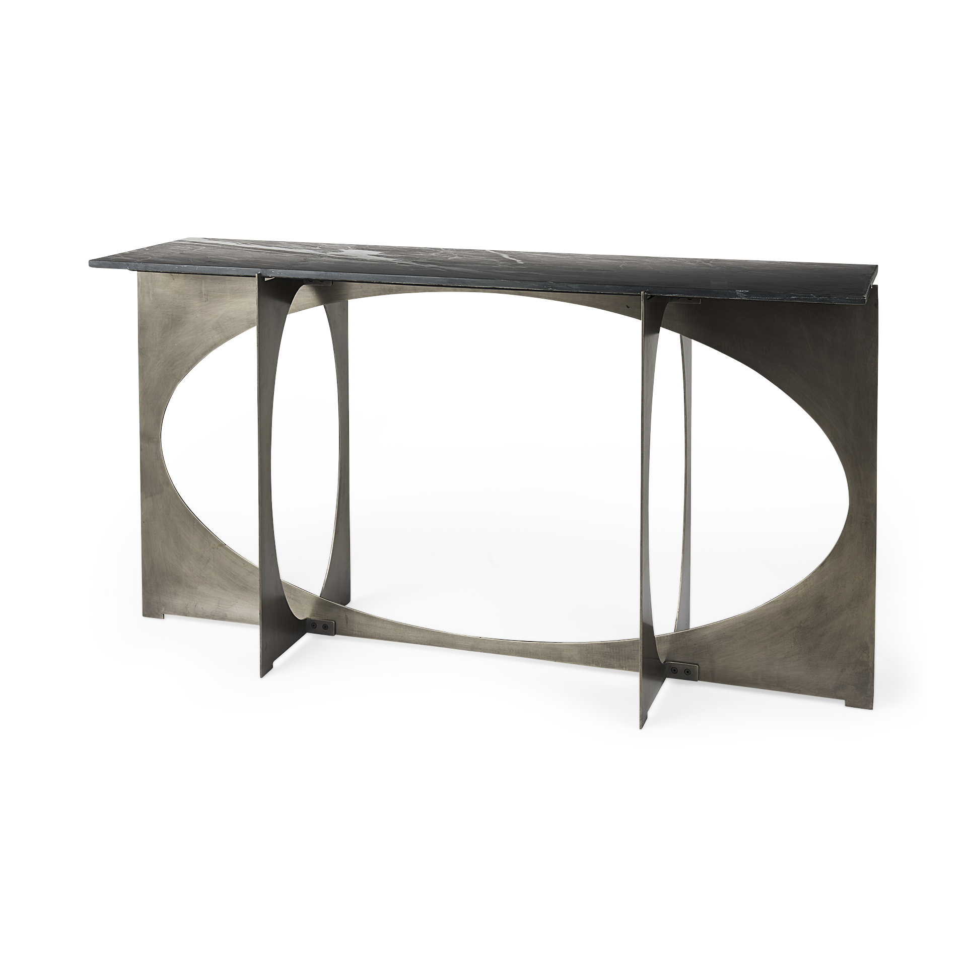reinhold iv black marble top iron console table