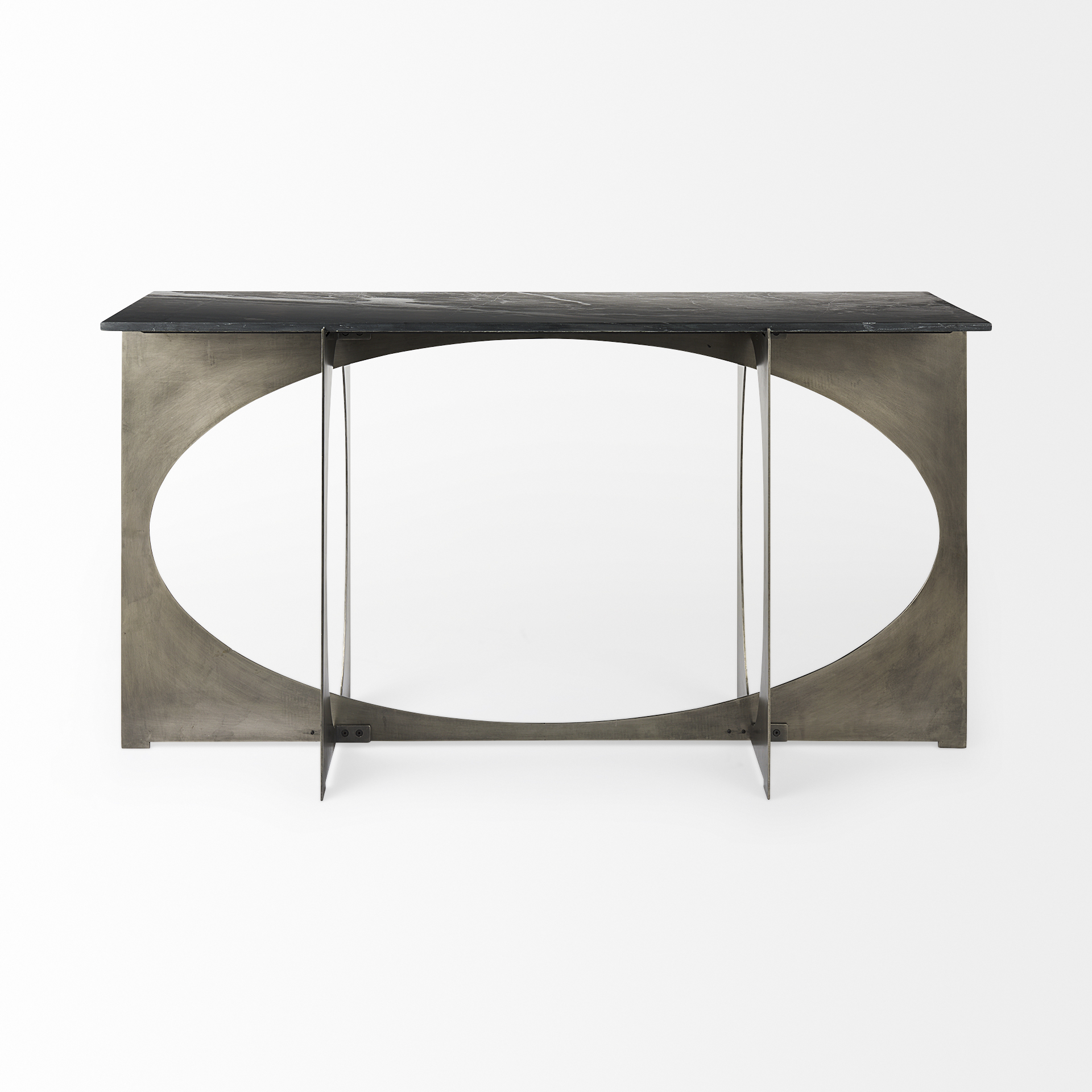 reinhold iv black marble top iron console table
