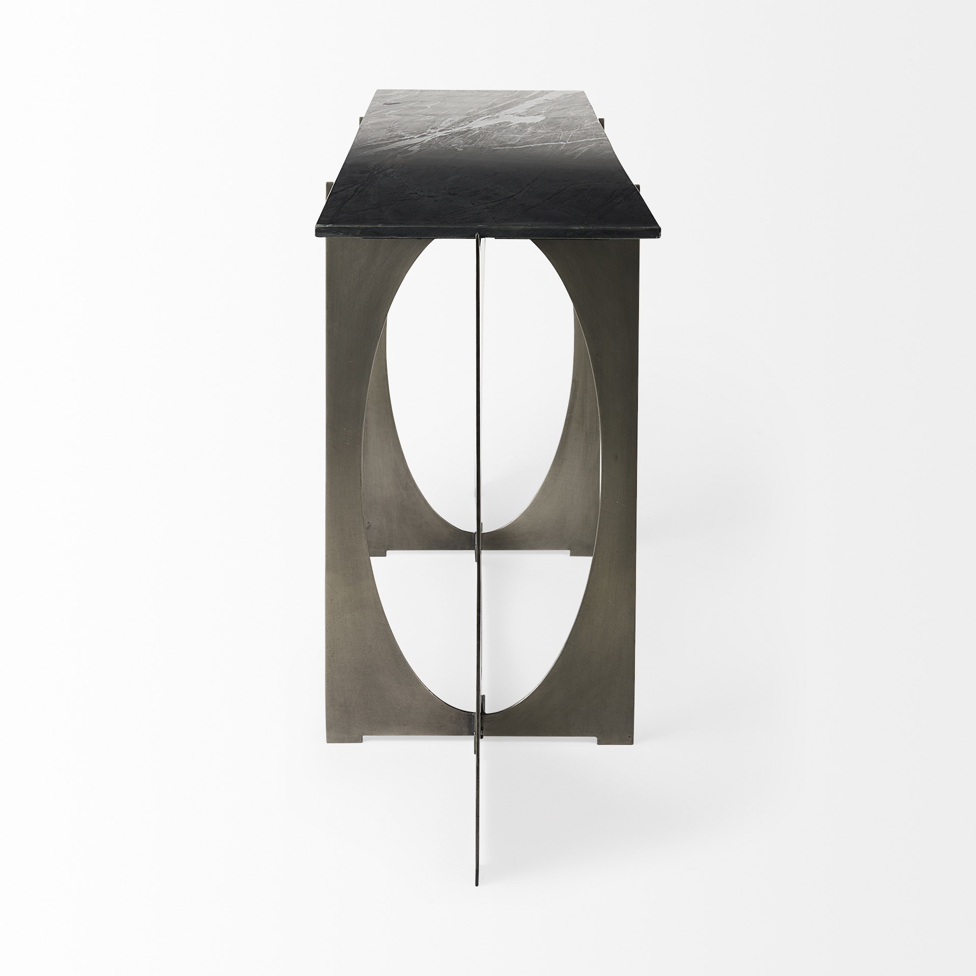 reinhold iv black marble top iron console table