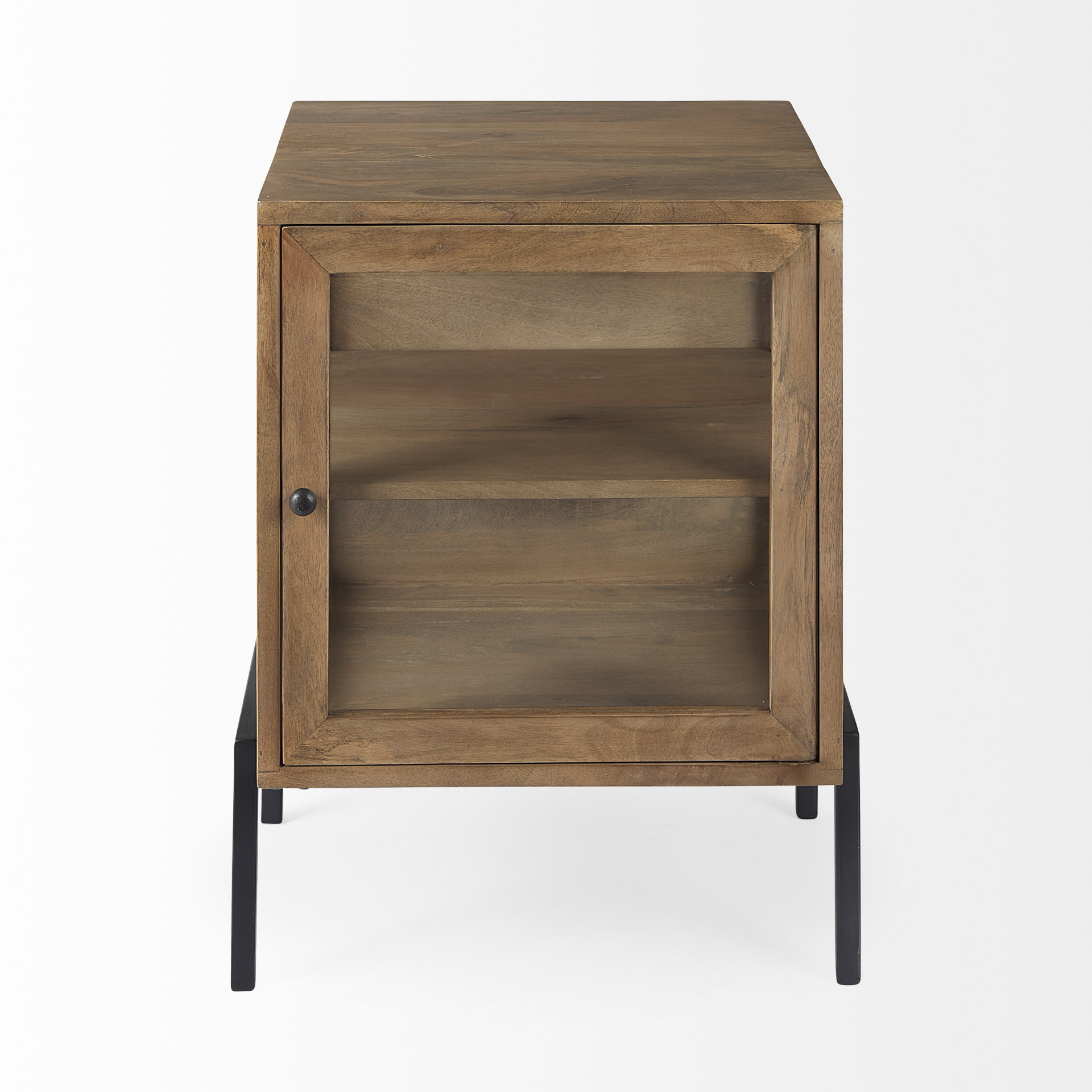 arelius 20l x 18w x 26h light brown wood w/ black metal frame end/side table