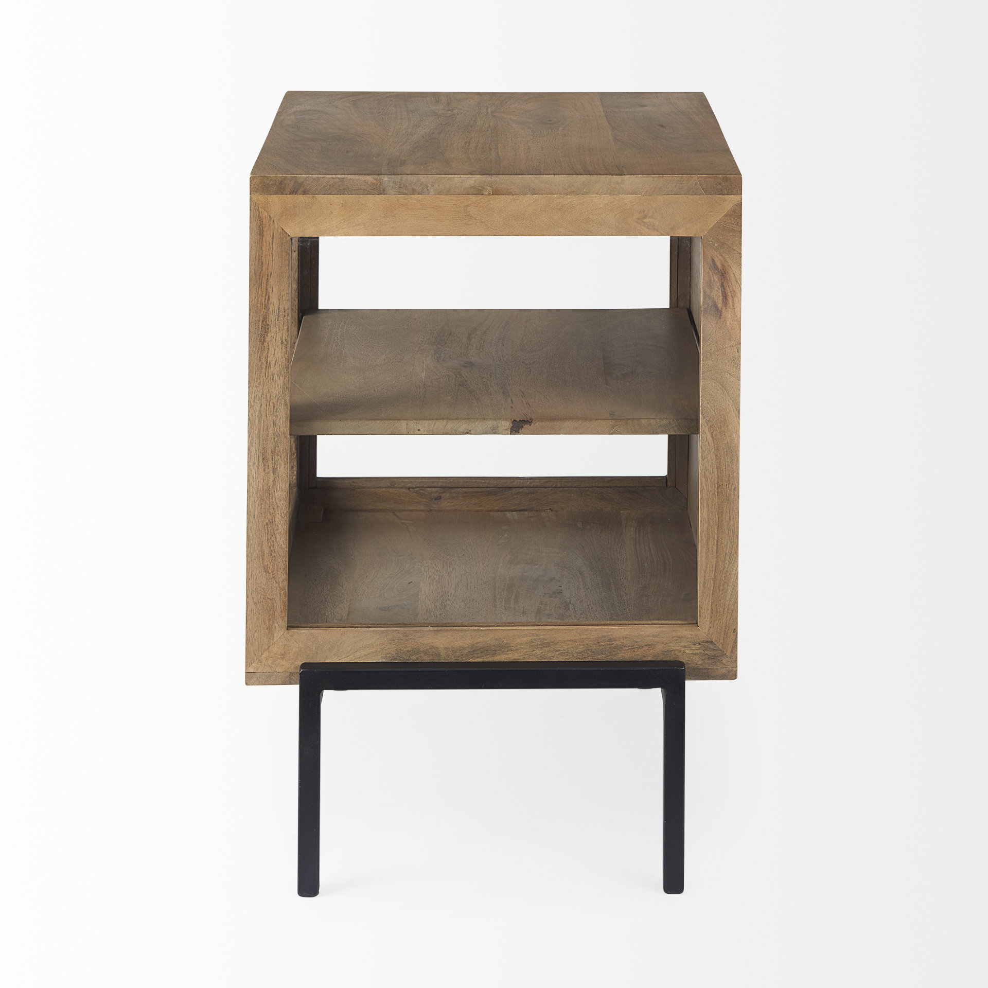 arelius 20l x 18w x 26h light brown wood w/ black metal frame end/side table