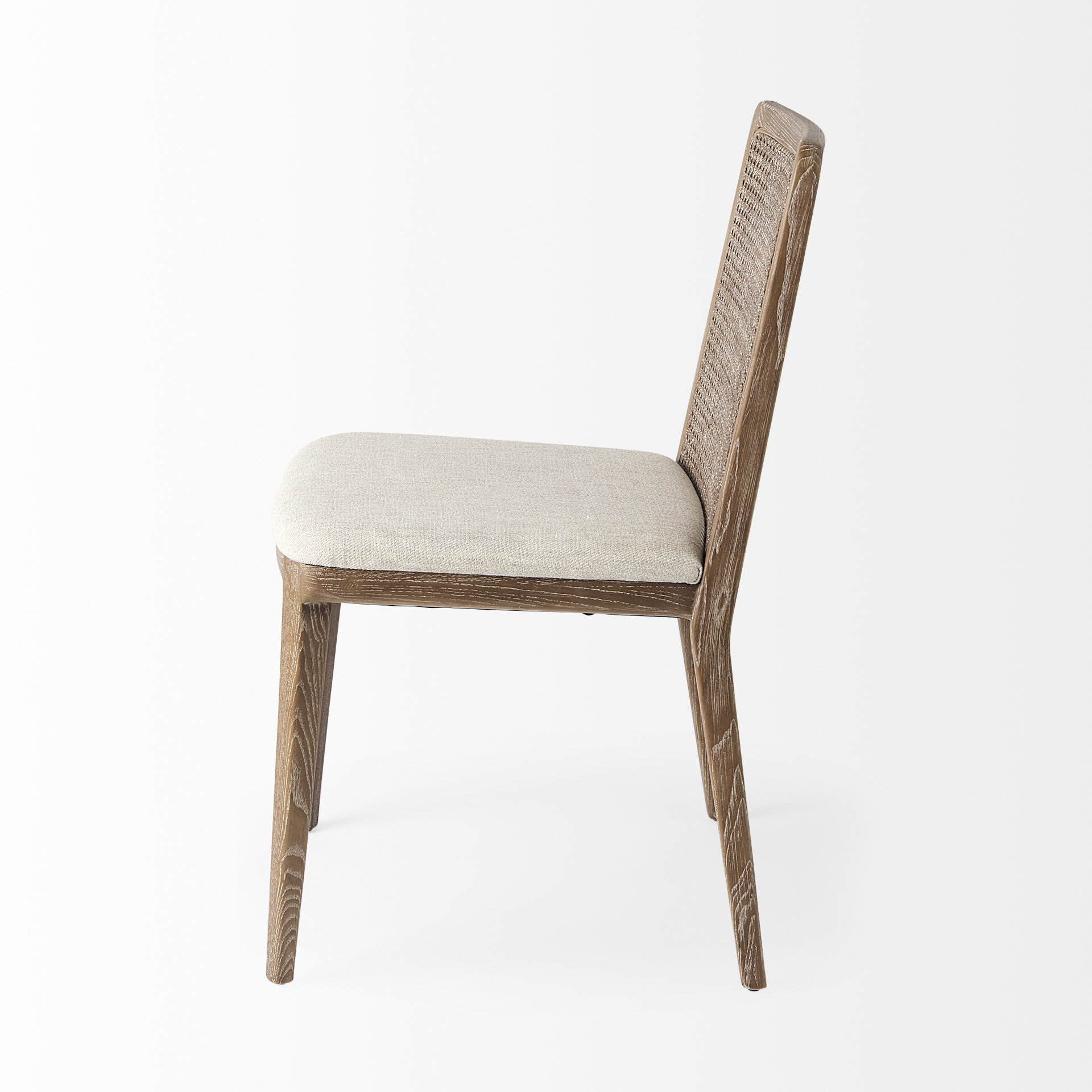 clara light brown wood w/ cream fabric seat and cane back armless dining chair