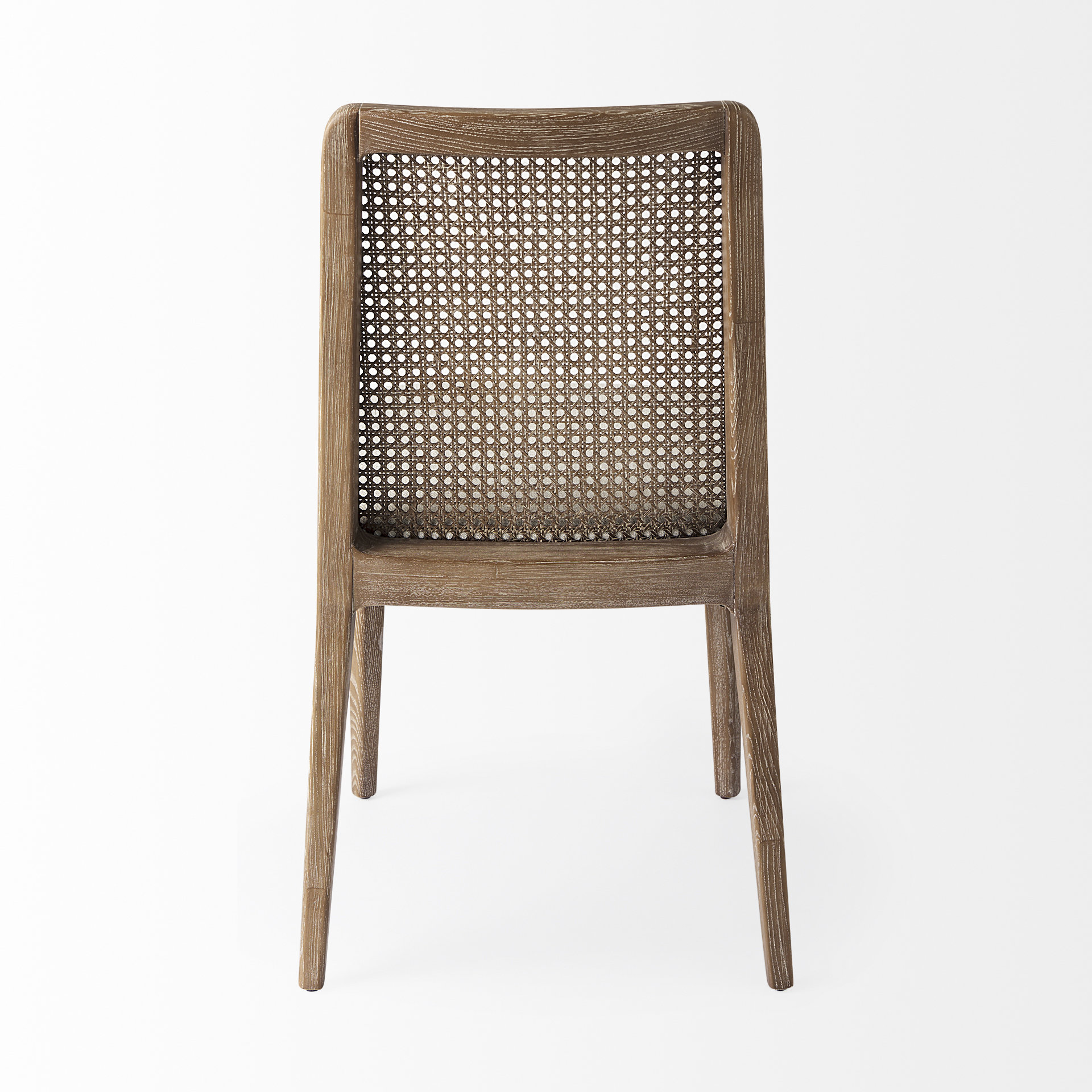clara light brown wood w/ cream fabric seat and cane back armless dining chair