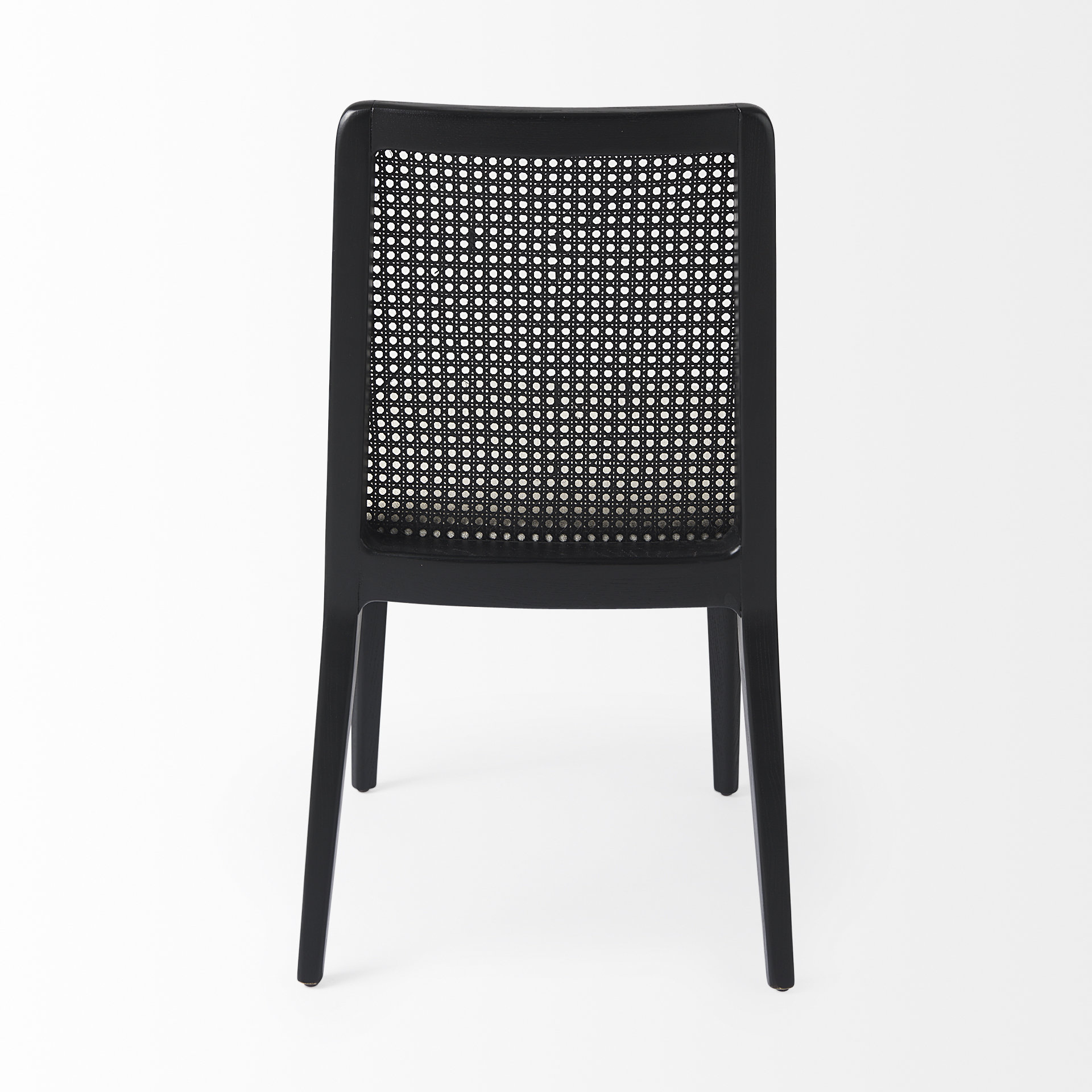 clara black wood w/ cream fabric seat and cane back armless dining chair