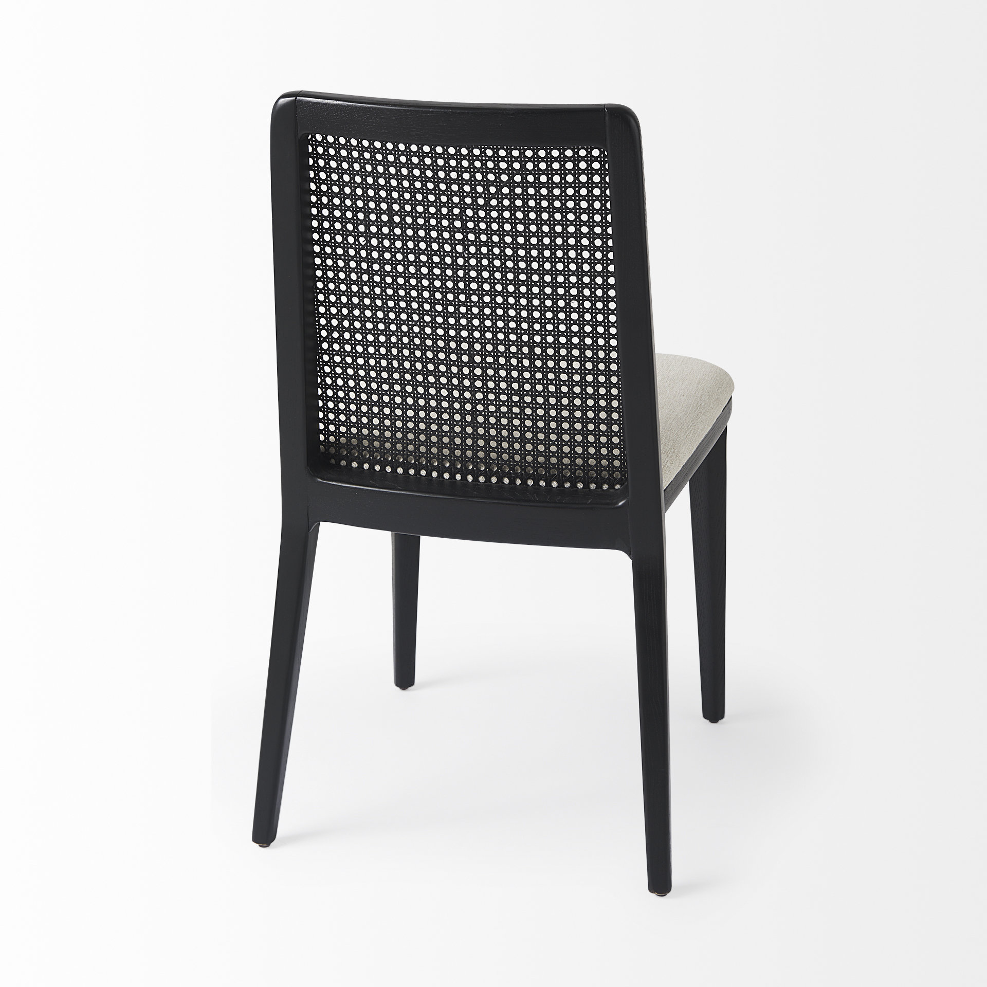 clara black wood w/ cream fabric seat and cane back armless dining chair