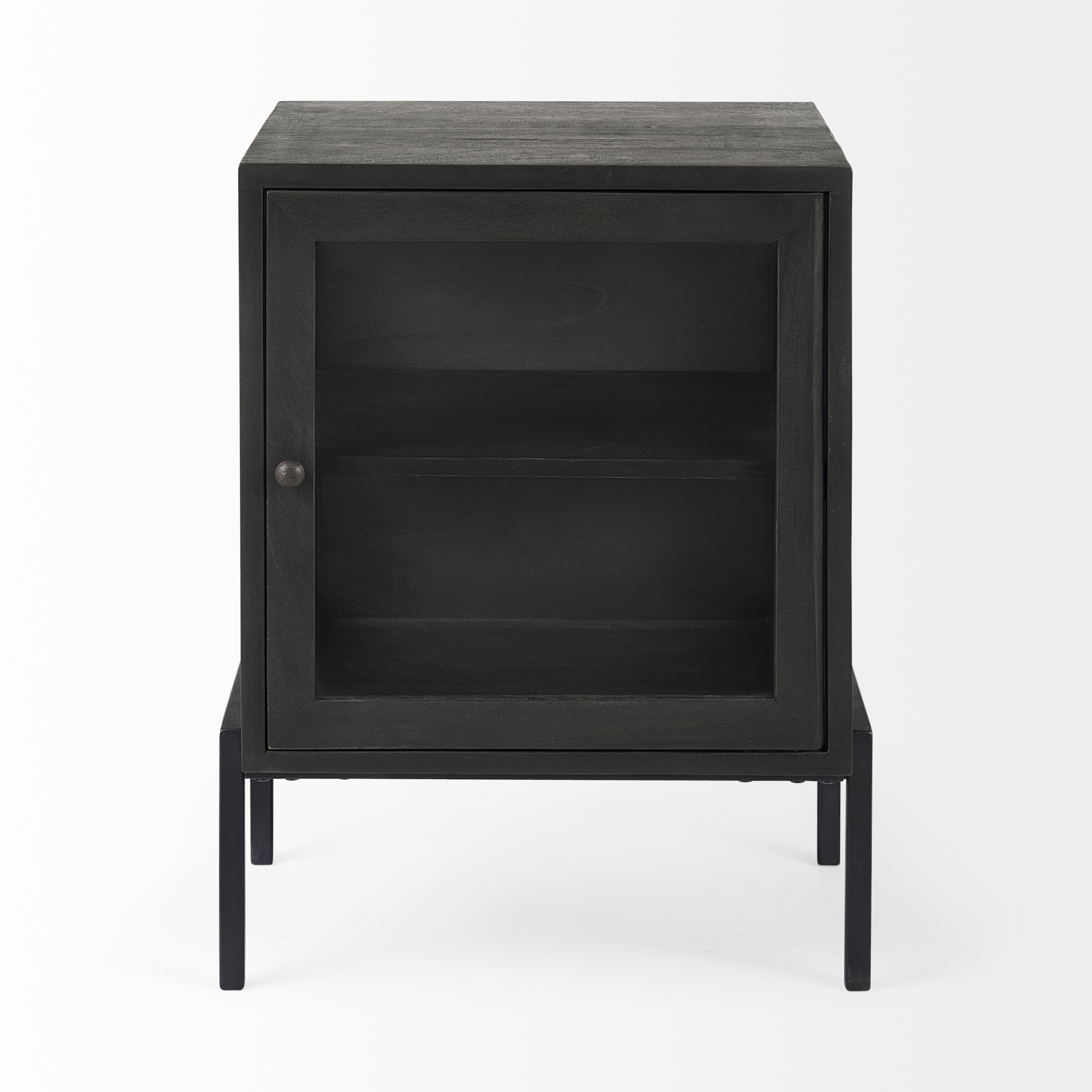 arelius 20l x 18w x 26h black-brown wood w/ black metal frame end/side table