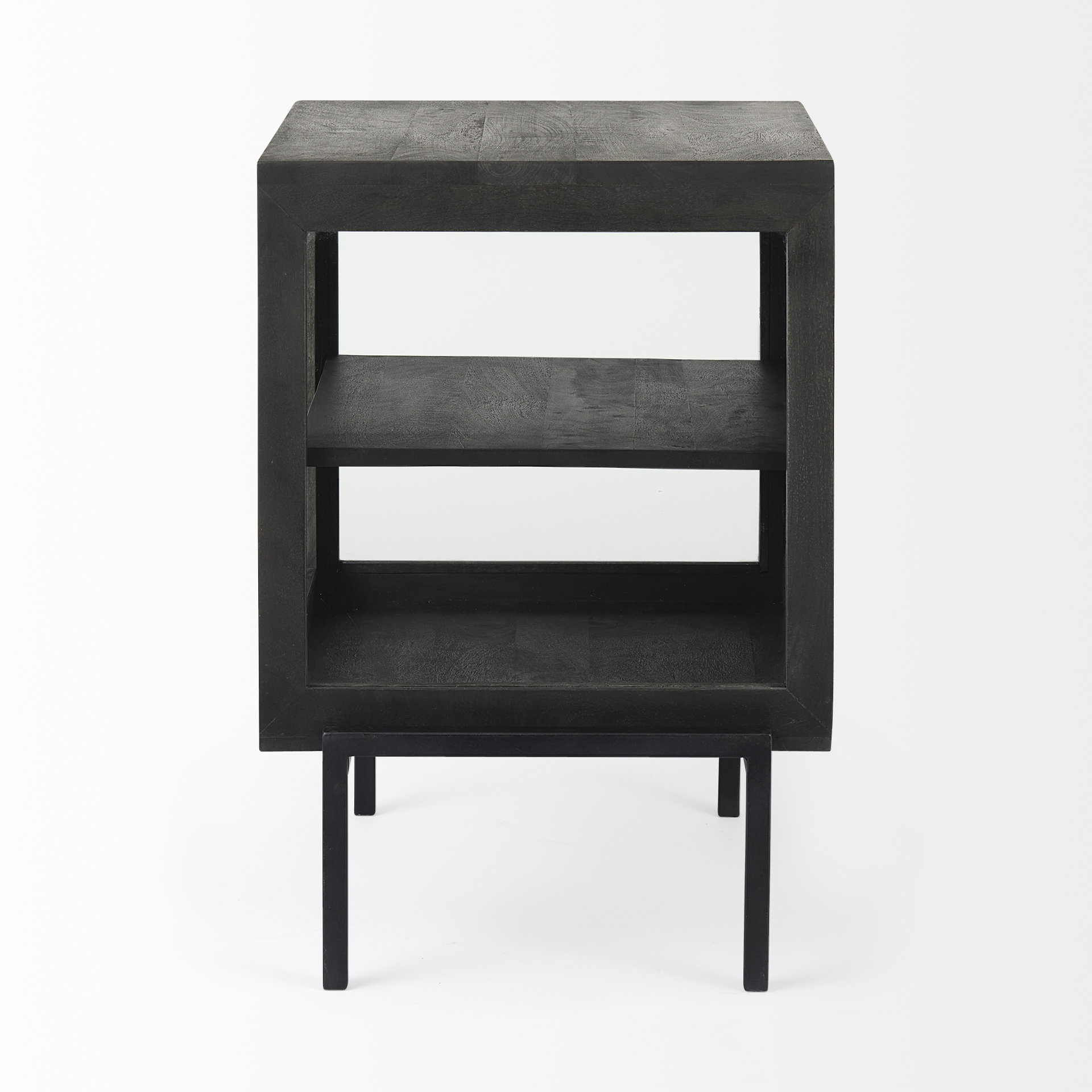 arelius 20l x 18w x 26h black-brown wood w/ black metal frame end/side table