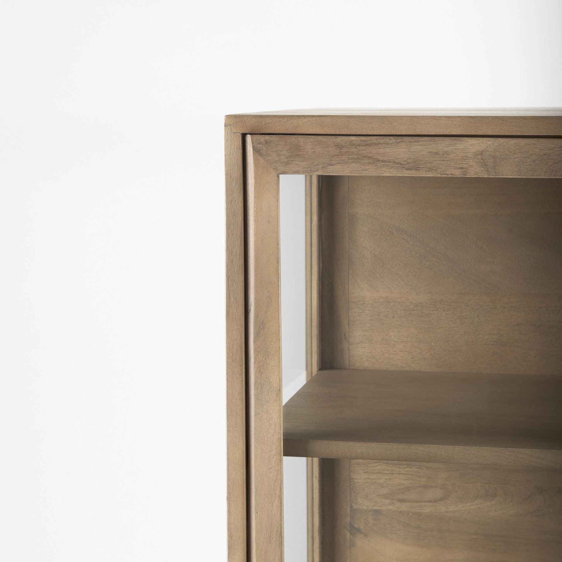 arelius 36l x 18w x 63h light brown wood w/ black metal base display cabinet