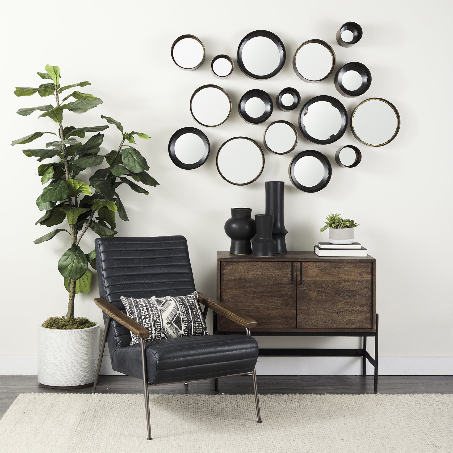 glenn 38l x 16w x 30h dark brown wood w/ black iron frame, 2 door accent cabinet