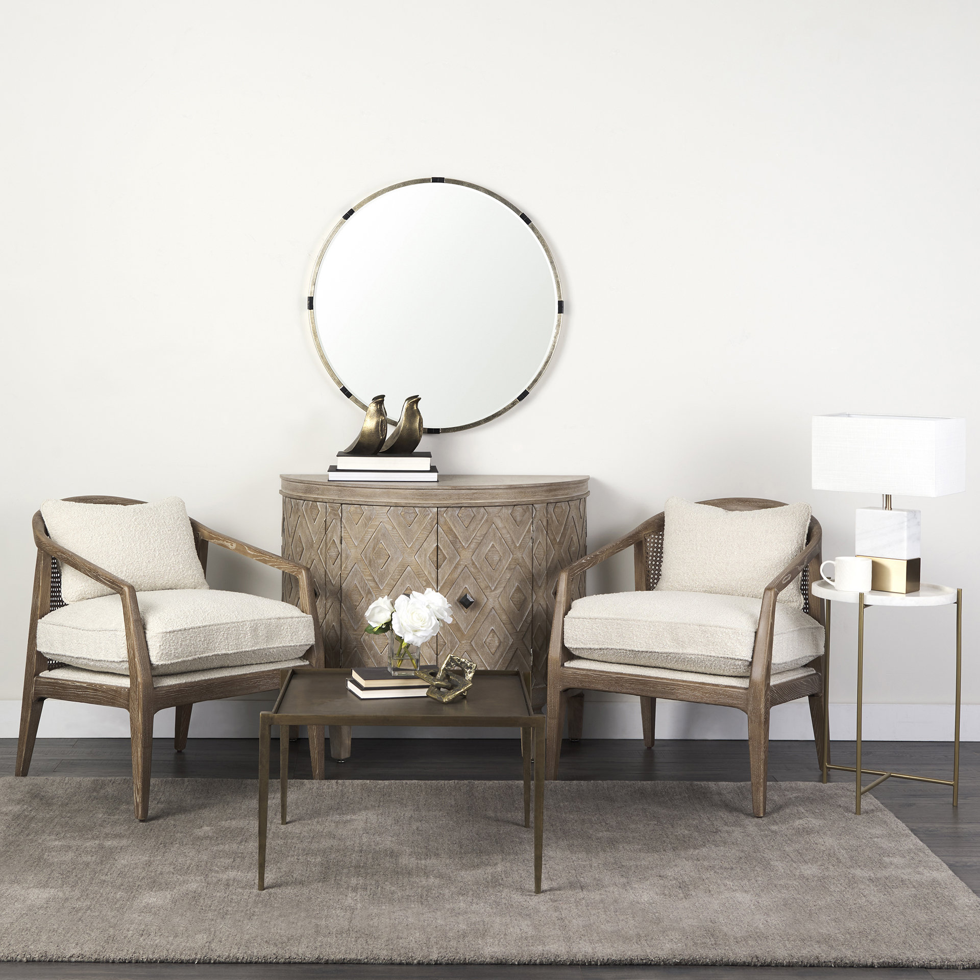 landon 25.6l x 29.1w x 30.5h light brown wood w/ cream fabric seat and cane back accent chair