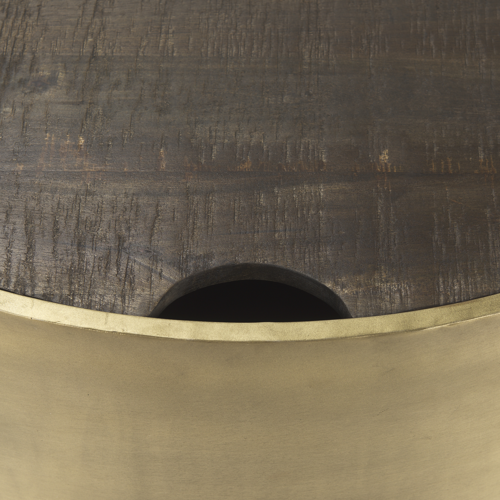 eclipse antique brass metal drum base w/ dark brown wood top nested coffee table